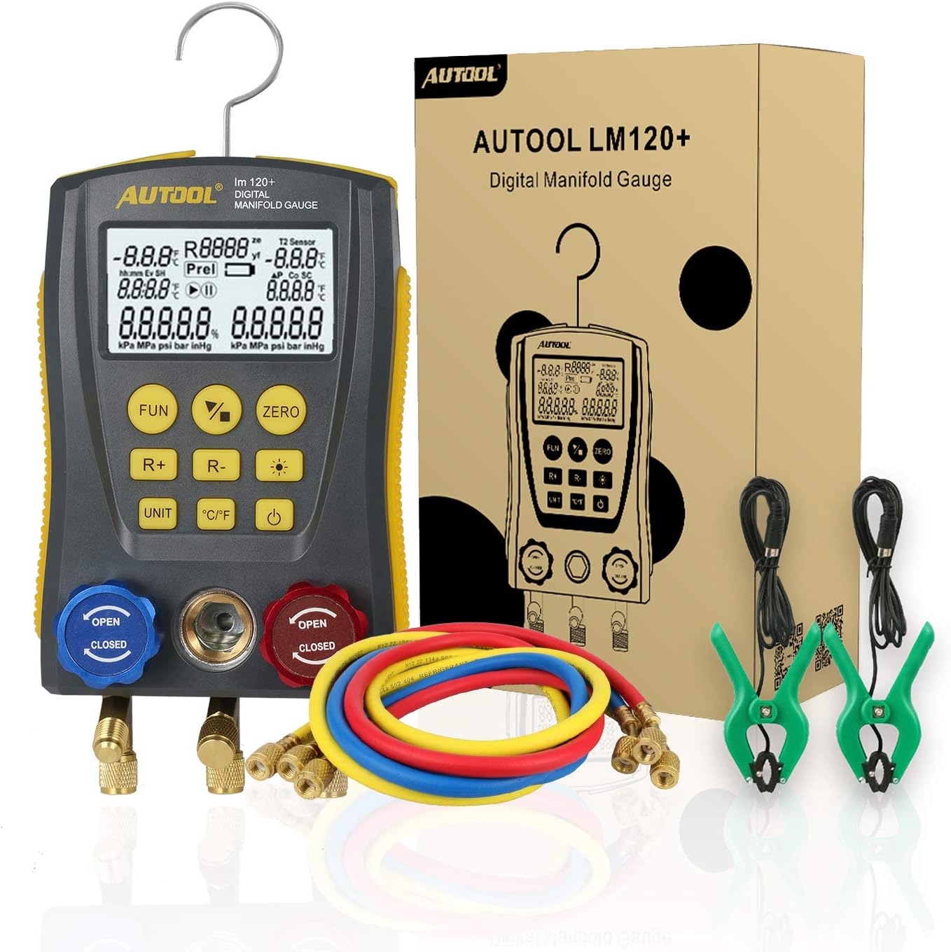 BELEY Refrigeration Digital Manifold HVAC System Gauge Set, High-Precision Vacuum Pressure Temperature Leakage Tester Dignostic Meter Kit for Testing Maintaining Air-Conditioner, Refrigerator