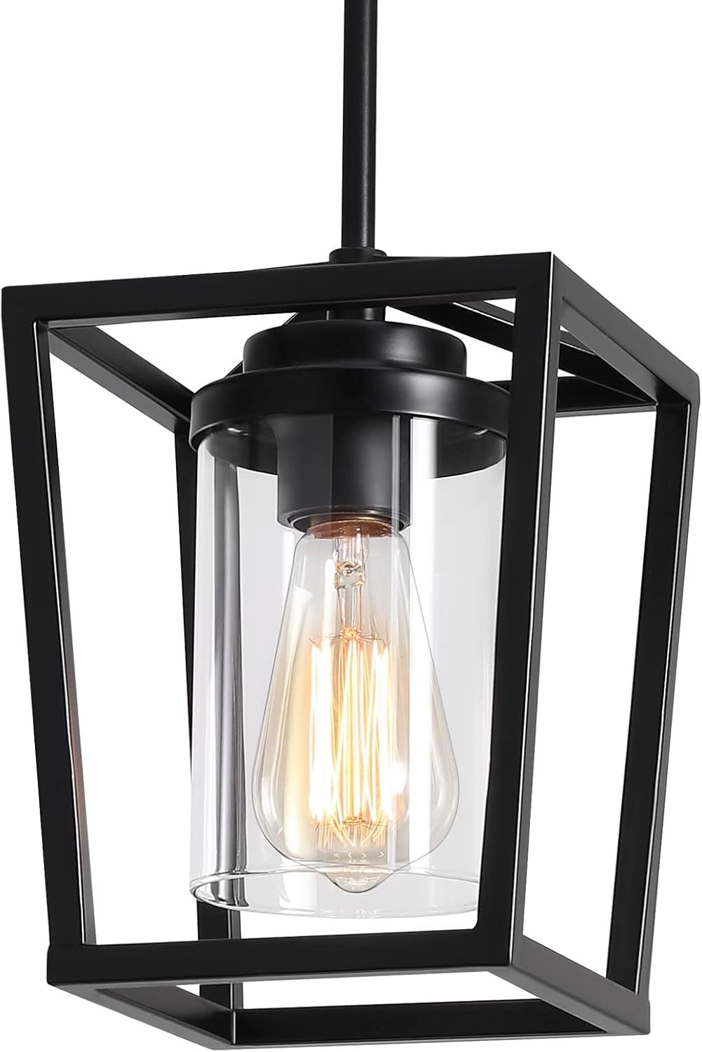 Modern Black Pendant Light Fixtures Over Kitchen Island Sink Lighting Farmhouse Industrial Pendant Lighting with Durable Glass Shade (Black-1 Light)