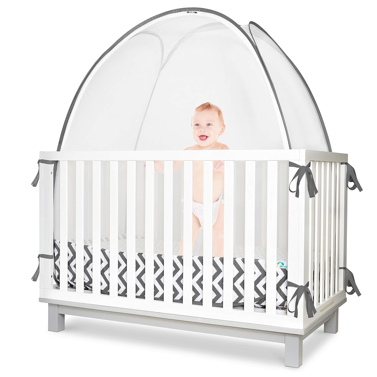KinderSense - Baby Safety Crib Tent - Premium Toddler Crib Topper to Keep Baby from Climbing Out - See Through Mesh Crib Net - Mosquito Net - Pop-Up Crib Tent Canopy to Keep Infant in Pack of 2