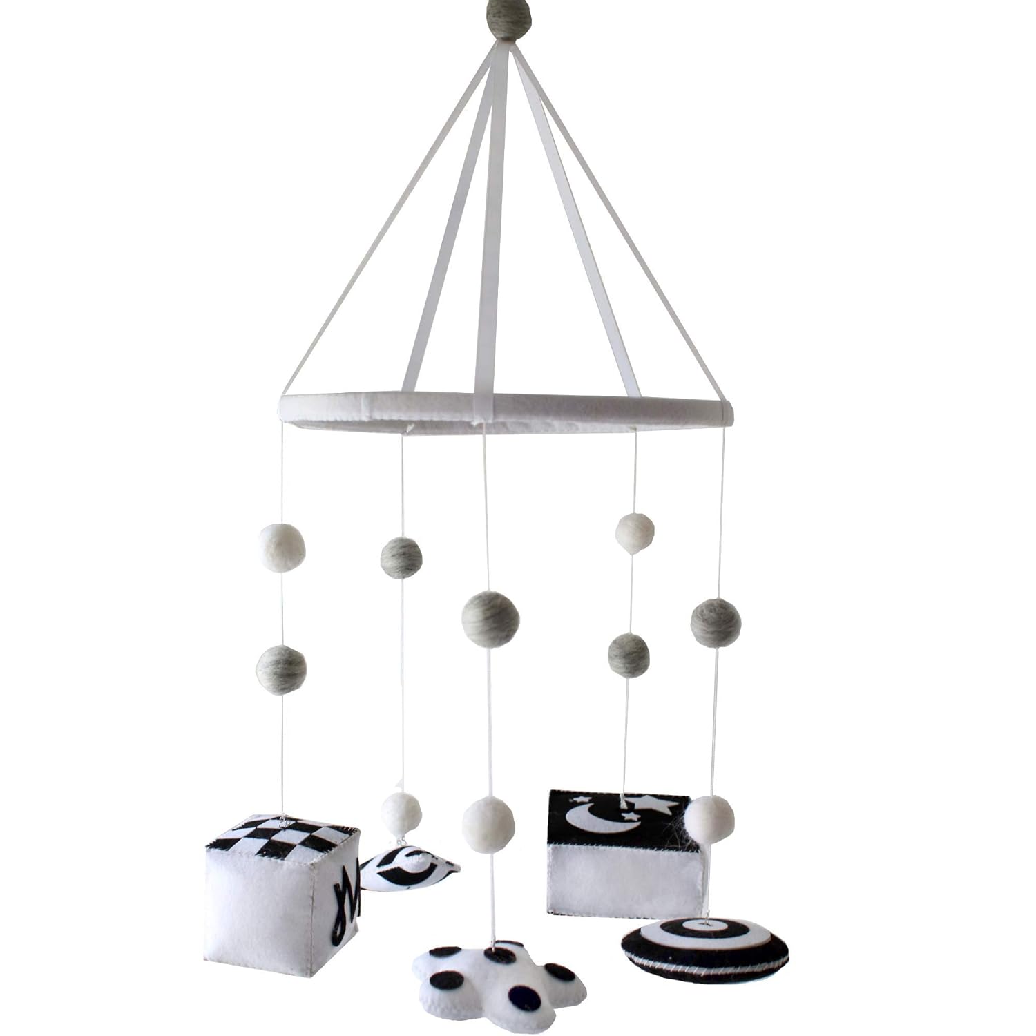 Reversible Baby Mobile - Pretty Brain Development Infant Stim Mobile Gives Visual Stimulation to Engage Your Newborn - Mobile is Handmade of Black and White Felt - Nursery Decor for Boy or Girl Pack of 2
