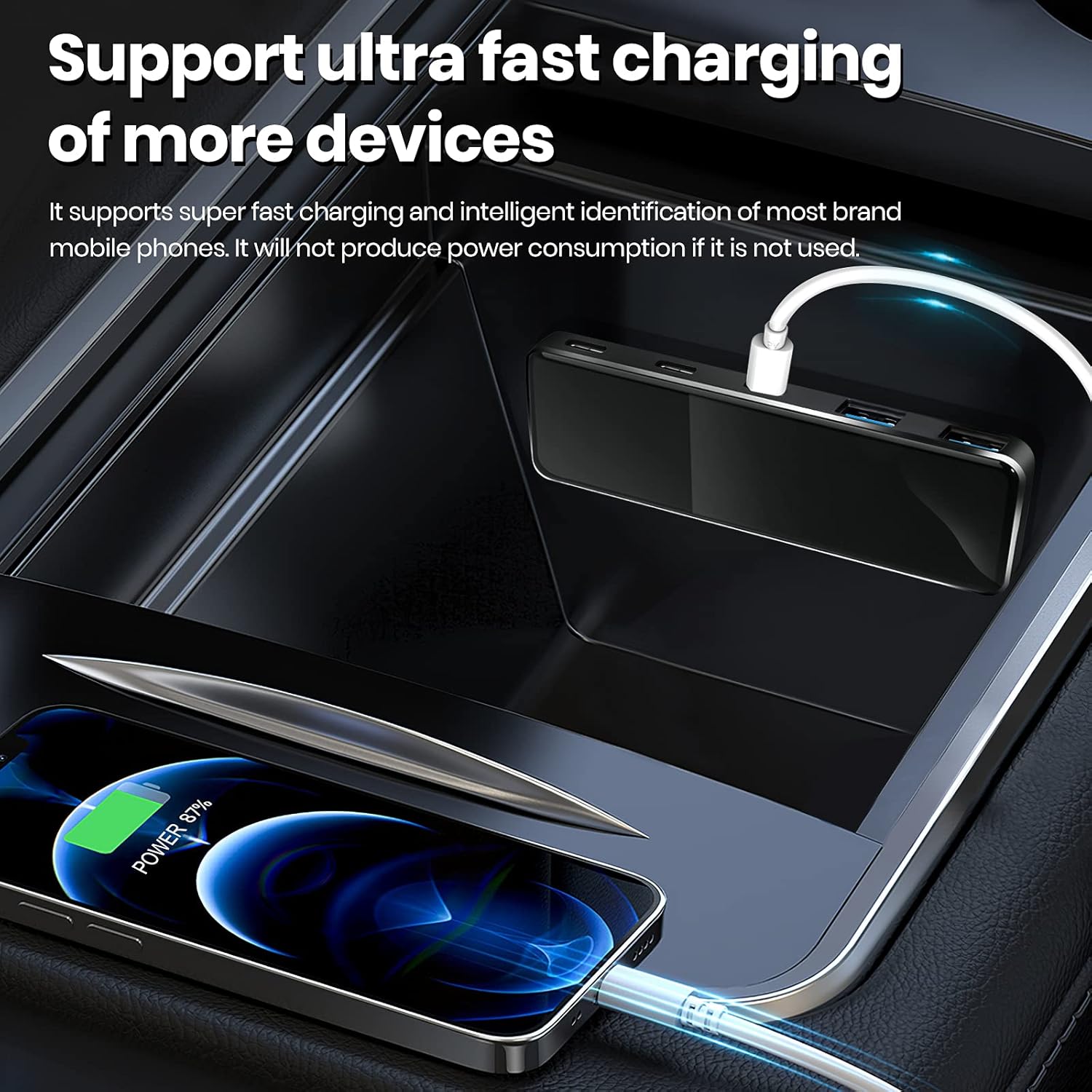 Tesla 2021 Model 3/Y Dynamic Power USB HUB Compatible Docking Station Center Console Pack of 2