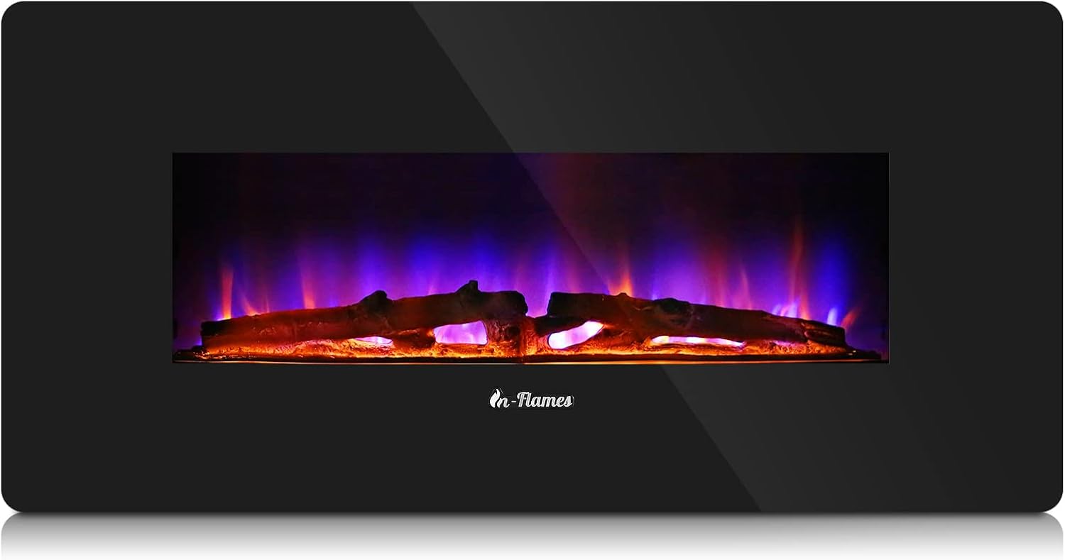 TURBRO in-Flames 36 Inch Electric Fireplace - Wall-Mounted or Standing Base - 6 Adjustable Flame Effects, Thermostat, 8 Hour Timer, Remote Control, 1400W Heater - INF36-W