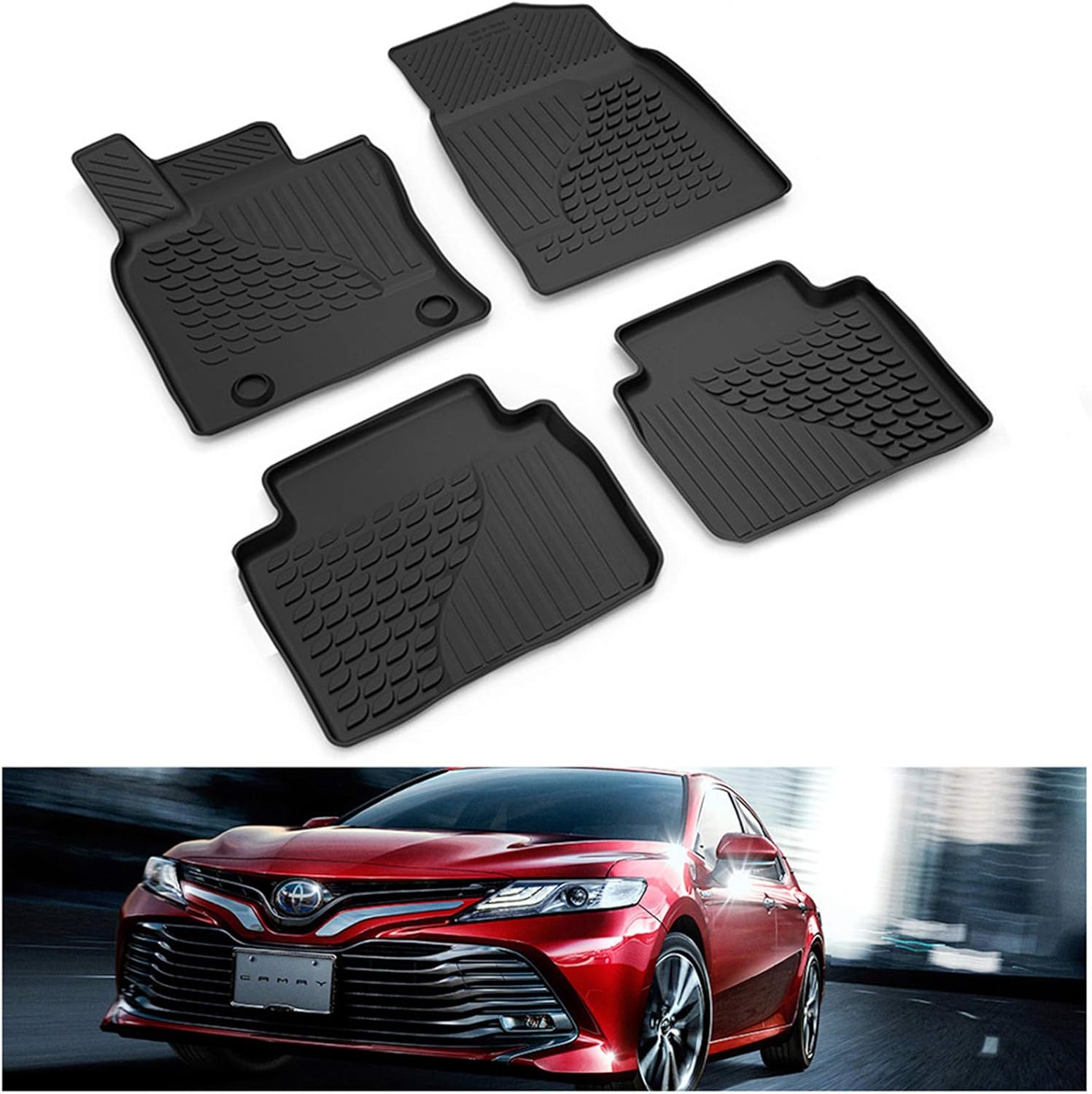 Kiwi Master Floor Mats Compatible for 2018-2022 Toyota Camry Accessories Non-Hybrid All Weather Mat Liners Front & Rear 2 Row Seat TPE Slush Liner Black OEM PT908-03180-20