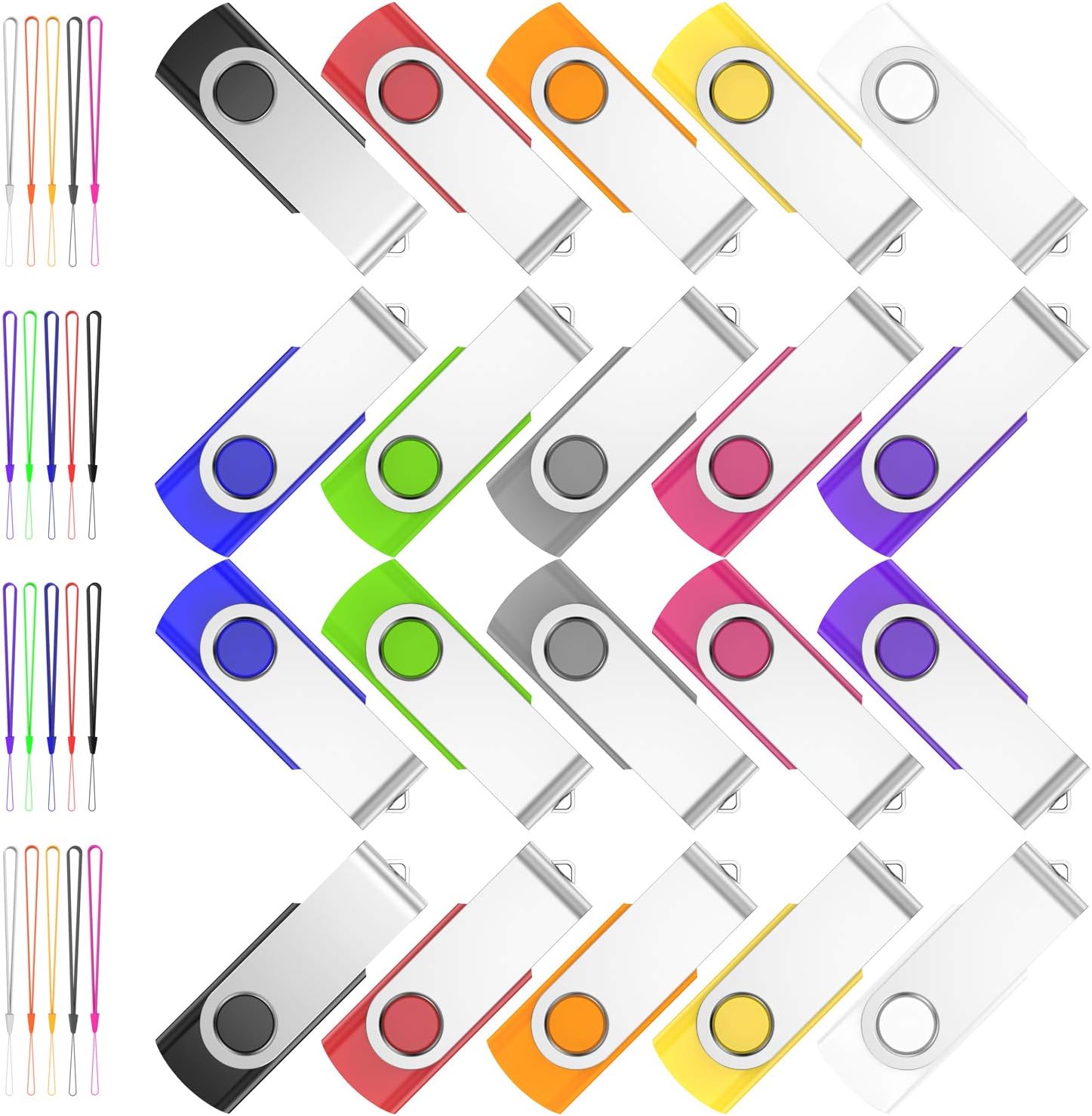 HKUU 20 Pack 16GB Flash Drive USB Thumb Drives with Led Indicator, Portable 2.0 Memory Stick Jump Drive for Data Storage, Photo / Video Backup (Multi-Color 20 Pack) Pack of 2