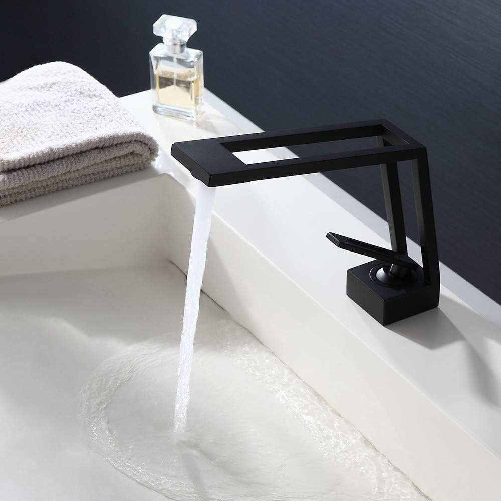 JiuZhuo Contemporary Creative Design Single Lever Handle 1 Hole Bathroom Sink Faucet Solid Brass in Matte Black
