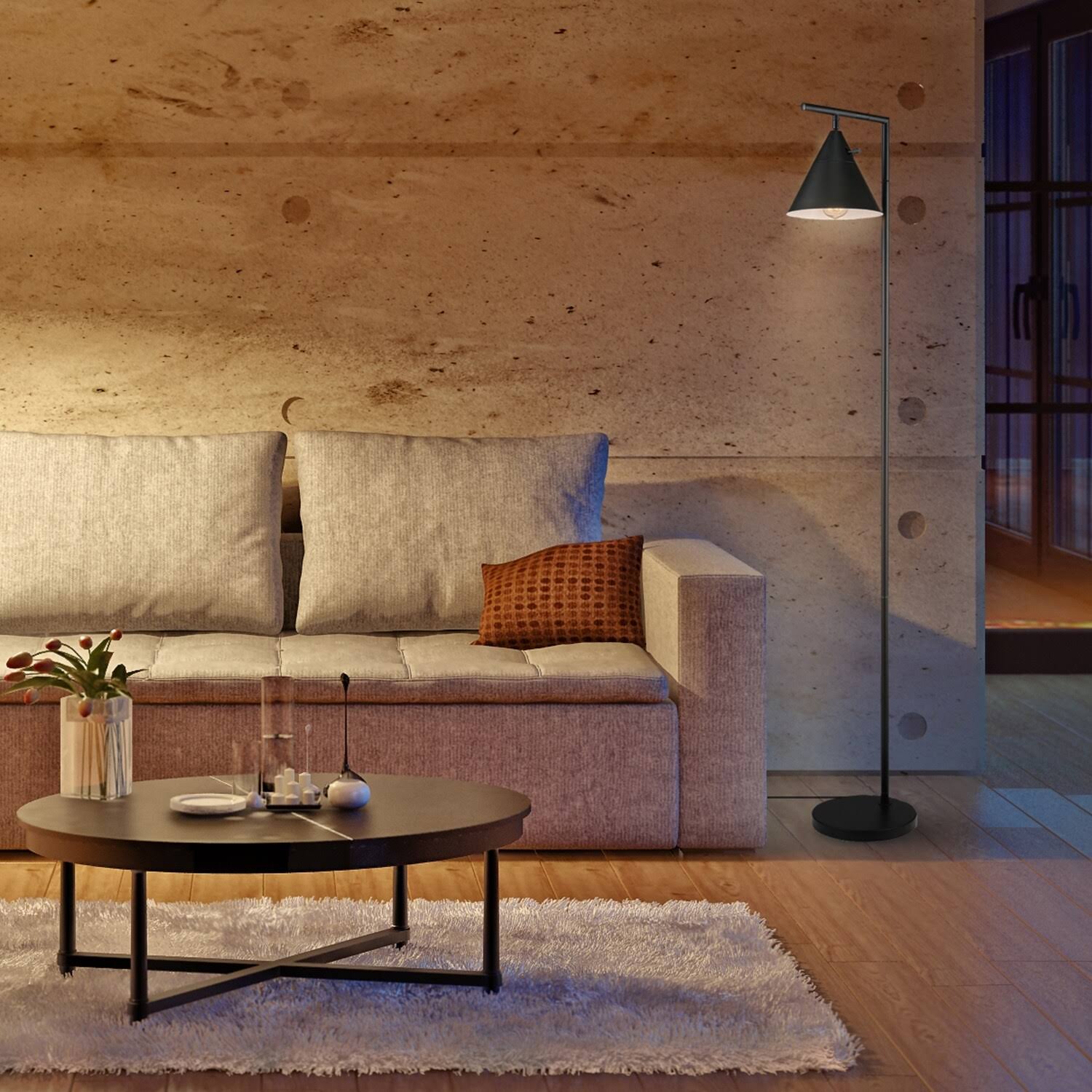 Tristan 65x22 Matte Floor Lamp, Stepless Rotary Dimmer Switch - Black