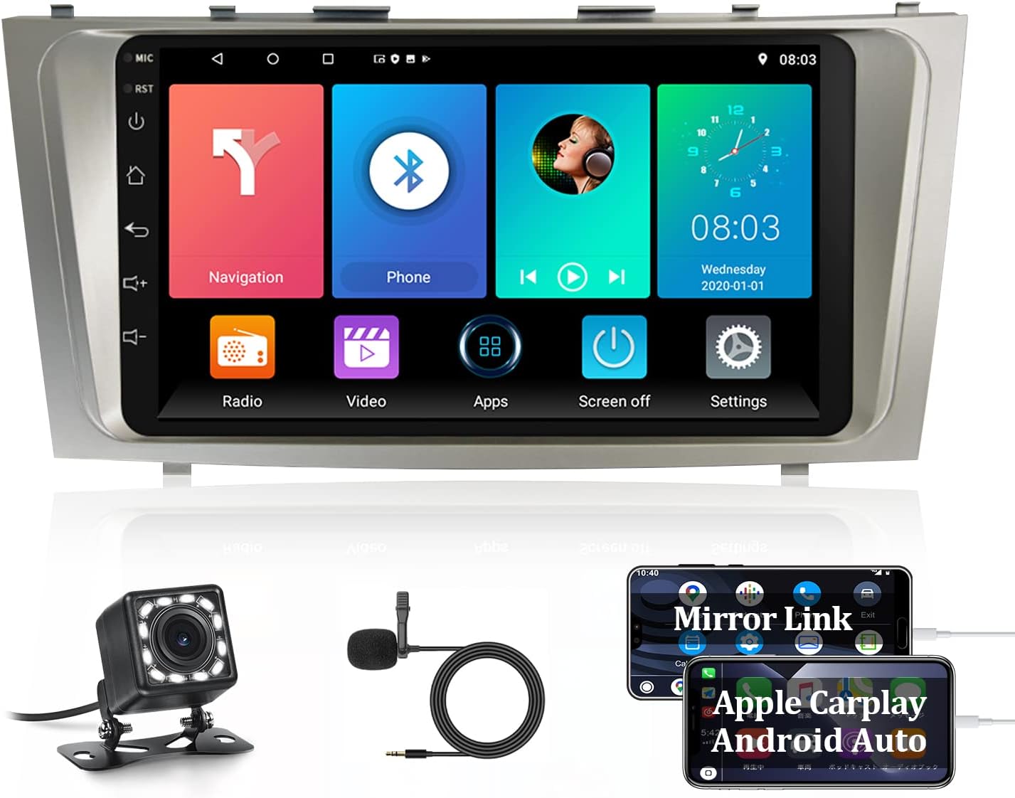 Android Car Radio Stereo for Toyota Tundra 2007-2013, for Toyota Sequoia 2008-2019 Android 9.1 Head Unit 10.1 inch Touchscreen Radio Multimedia Player with Bluetooth WiFi+Backup Camera&Microphone