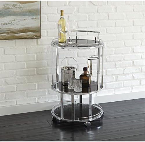 BOWERY HILL Glass Bar Cart in Chrome and Black