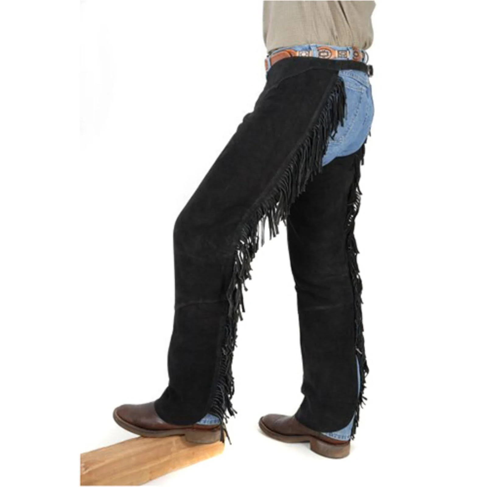 Tough-1 Western Fringed Chaps Medium Black