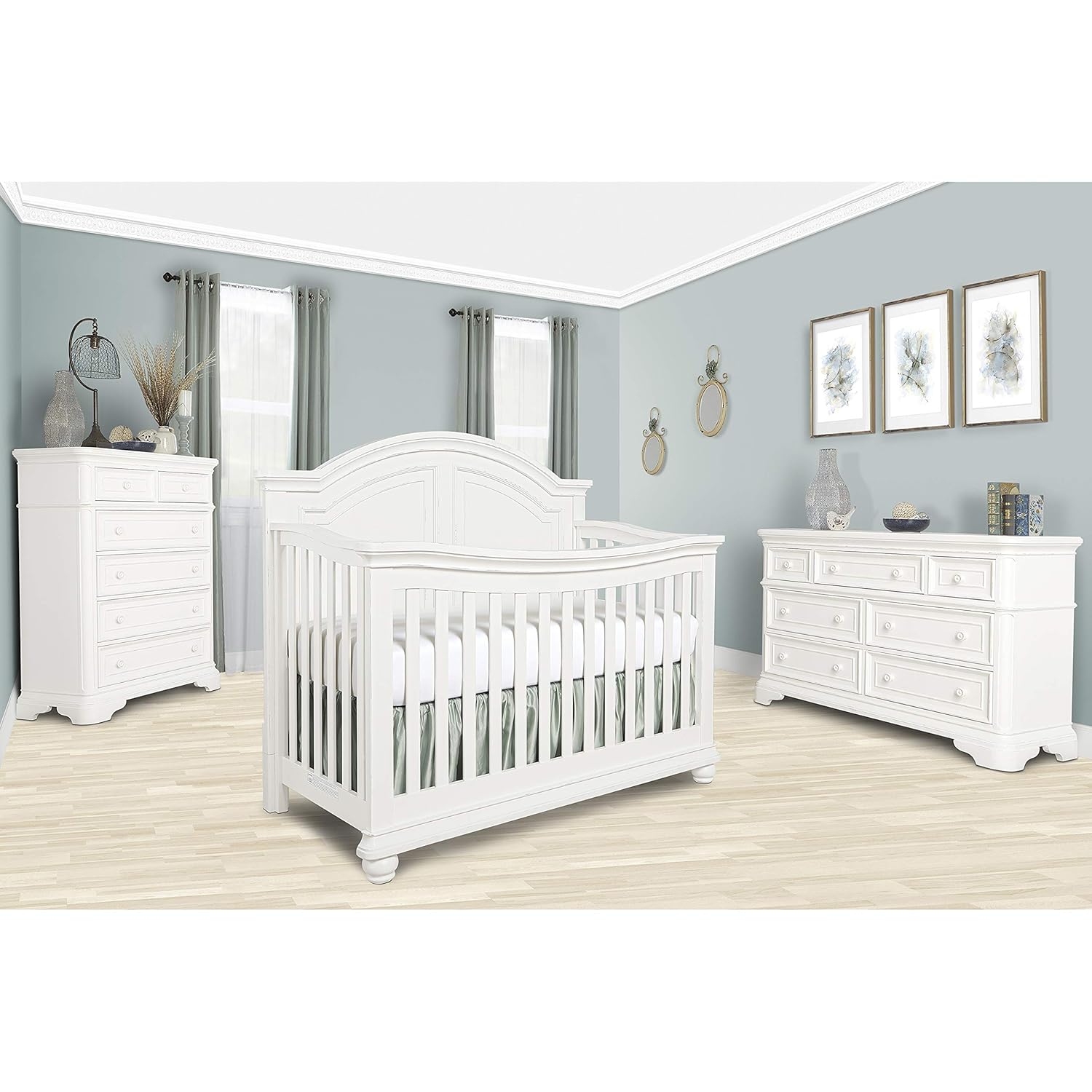 Evolur Signature Westbury 5-in-1 Convertible Crib in Aged White, Greenguard Gold Certified , 60x32x52 Inch (Pack of 1)