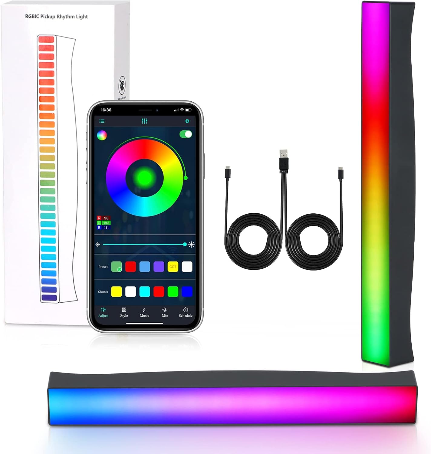 Upgraded Version Smart LED Light Bars，RGB Ambient Lighting with Scene Modes and Music Modes,Bluetooth App Remote Control for Room,TV Backlight, Mood Lighting ,Gaming Setup Pack of 2