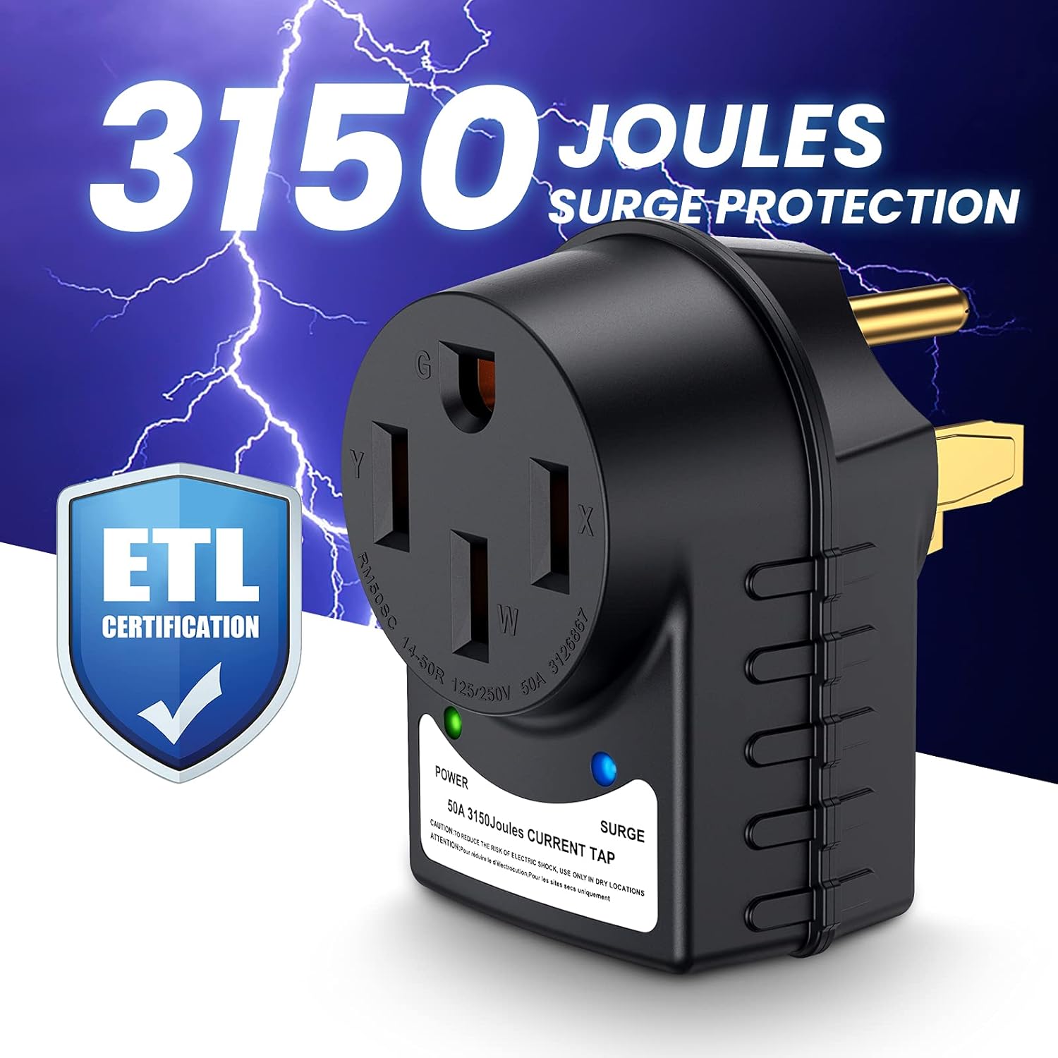 funomo RV Surge Protector 50 Amp ETL Listed Surge Guard Full Protection Adapter Circuit Analyzer with LED Indicator Lights 50 Amp Male to 50 Amp Female for RV Camping(Black) Pack of 2