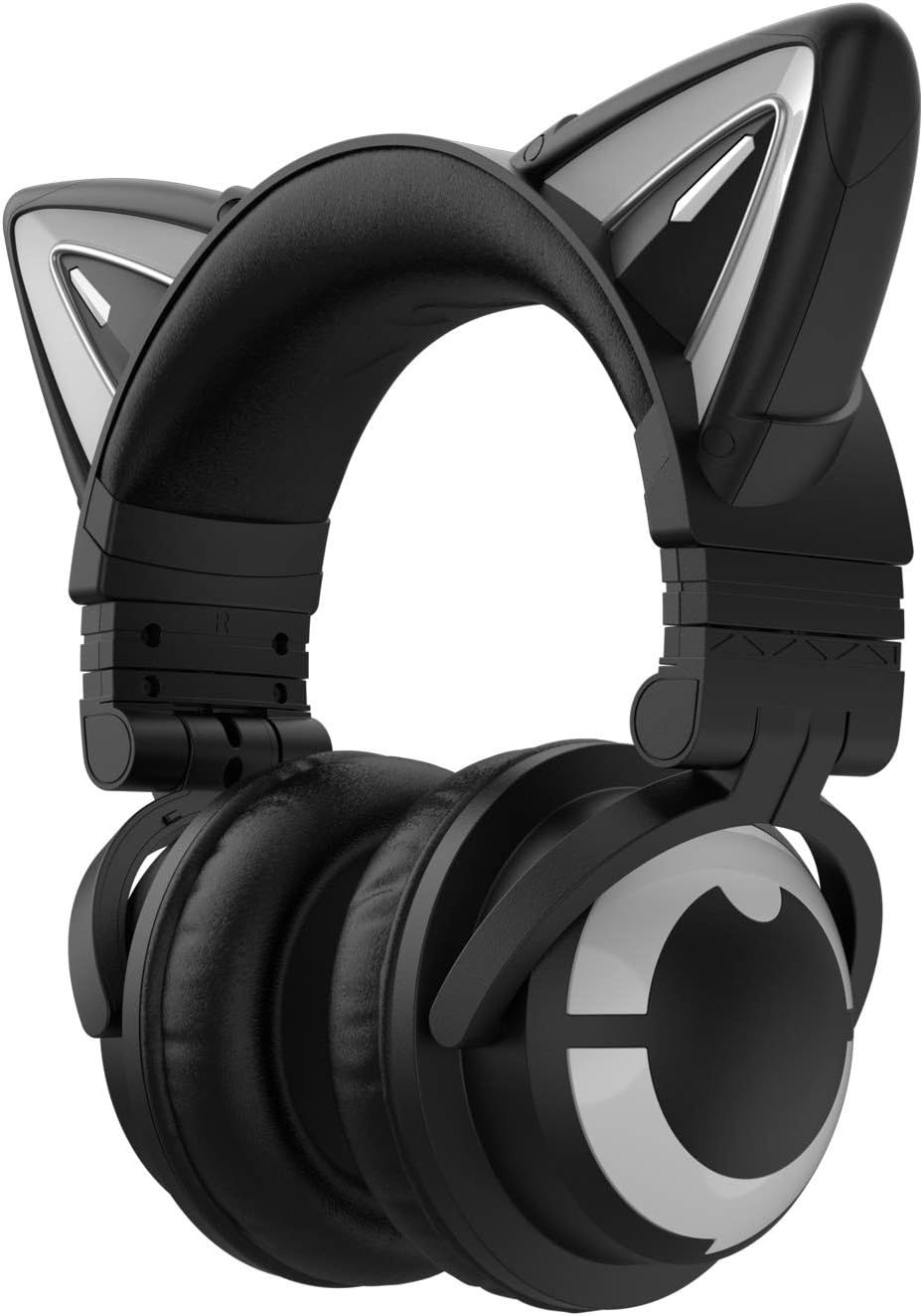 YOWU RGB Cat Ear Headphone 3G Wireless Bluetooth 5.0 Foldable Gaming Headset with 7.1 Surround Sound, Built-in Mic & Customizable Lighting and Effect via APP, Type-C Charging Audio Cable-Black