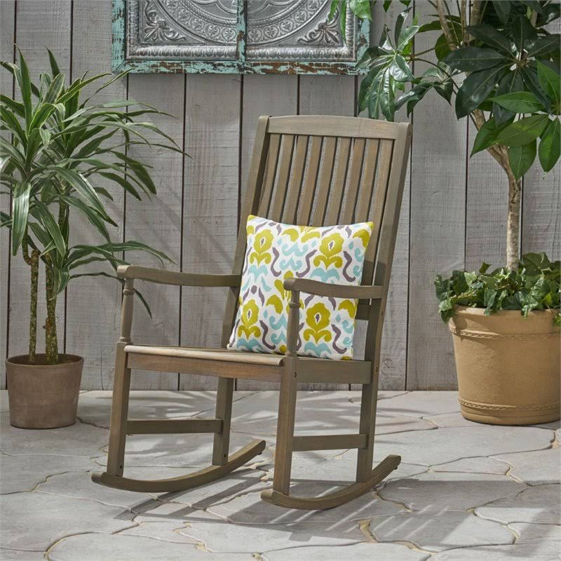 Noble House Arcadia Outdoor Acacia Wood Rocking Chair in Gray - 309700