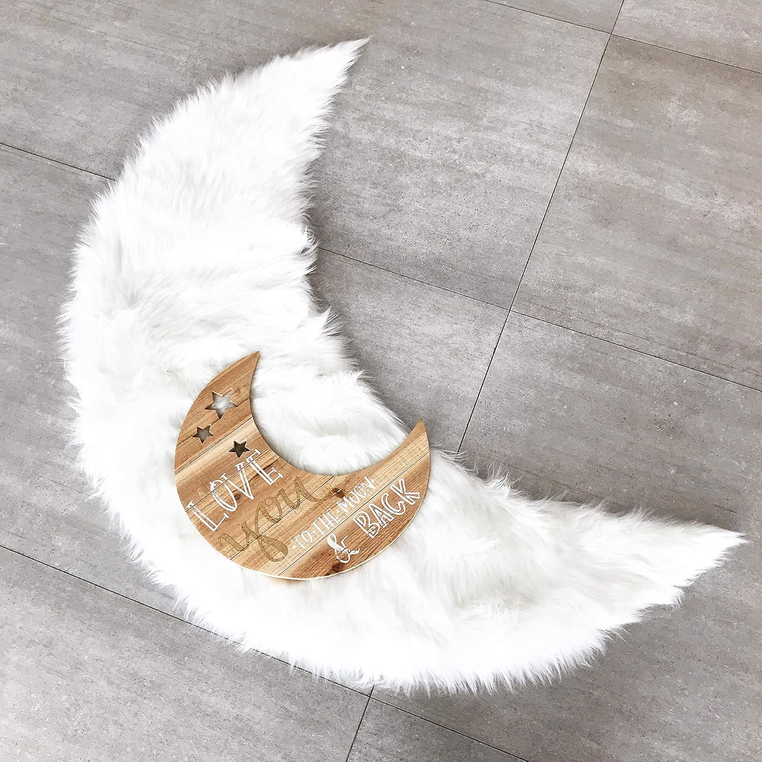 kroma Carpets Machine Washable Faux Sheepskin White Moon Rug - Soft and Silky - Perfect for Baby's Room, Nursery, playroom - Fake Fur Area Rug (Moon White)