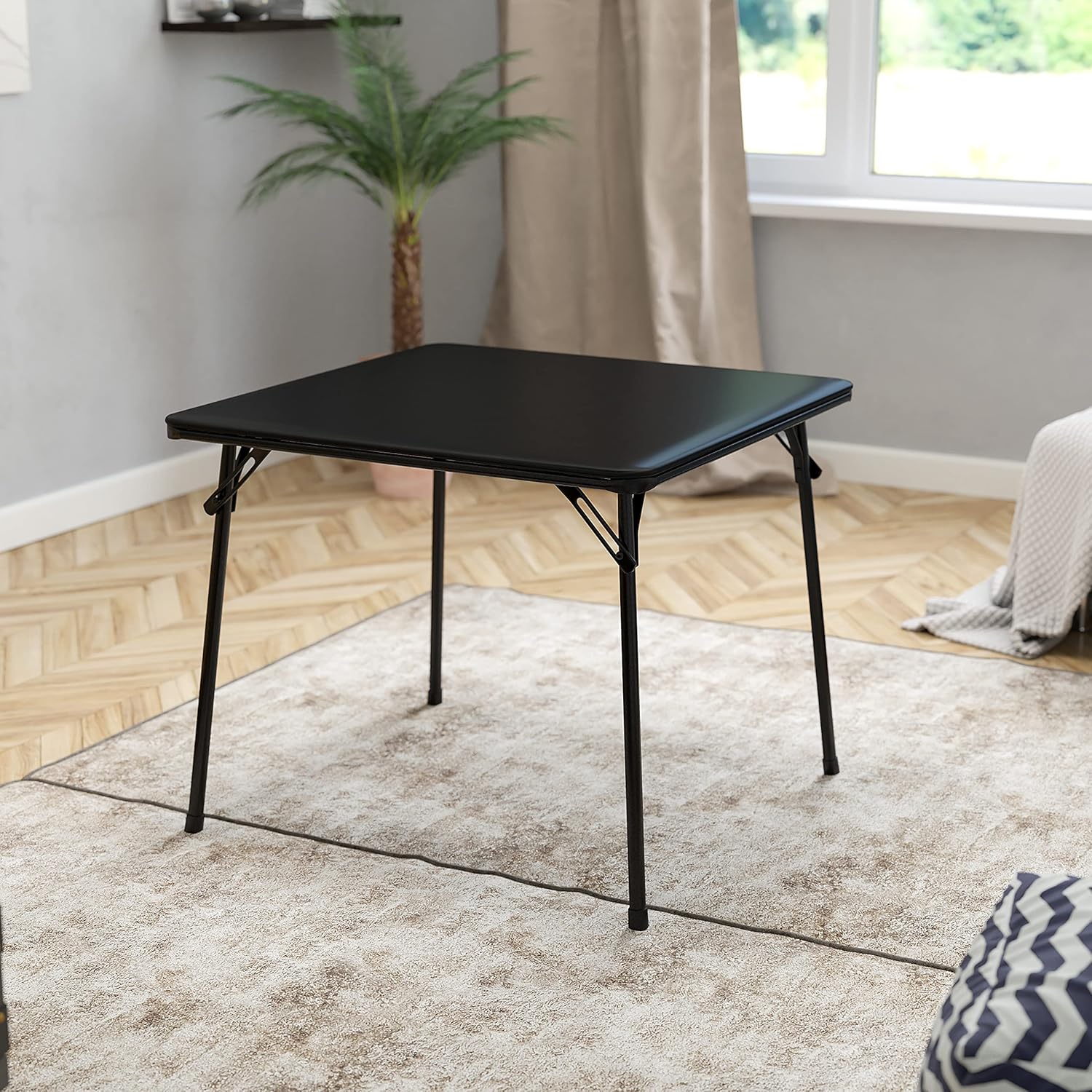 EMMA + OLIVER Black Foldable Card Table with Vinyl Table Top - Game Table - Portable Table Pack of 2
