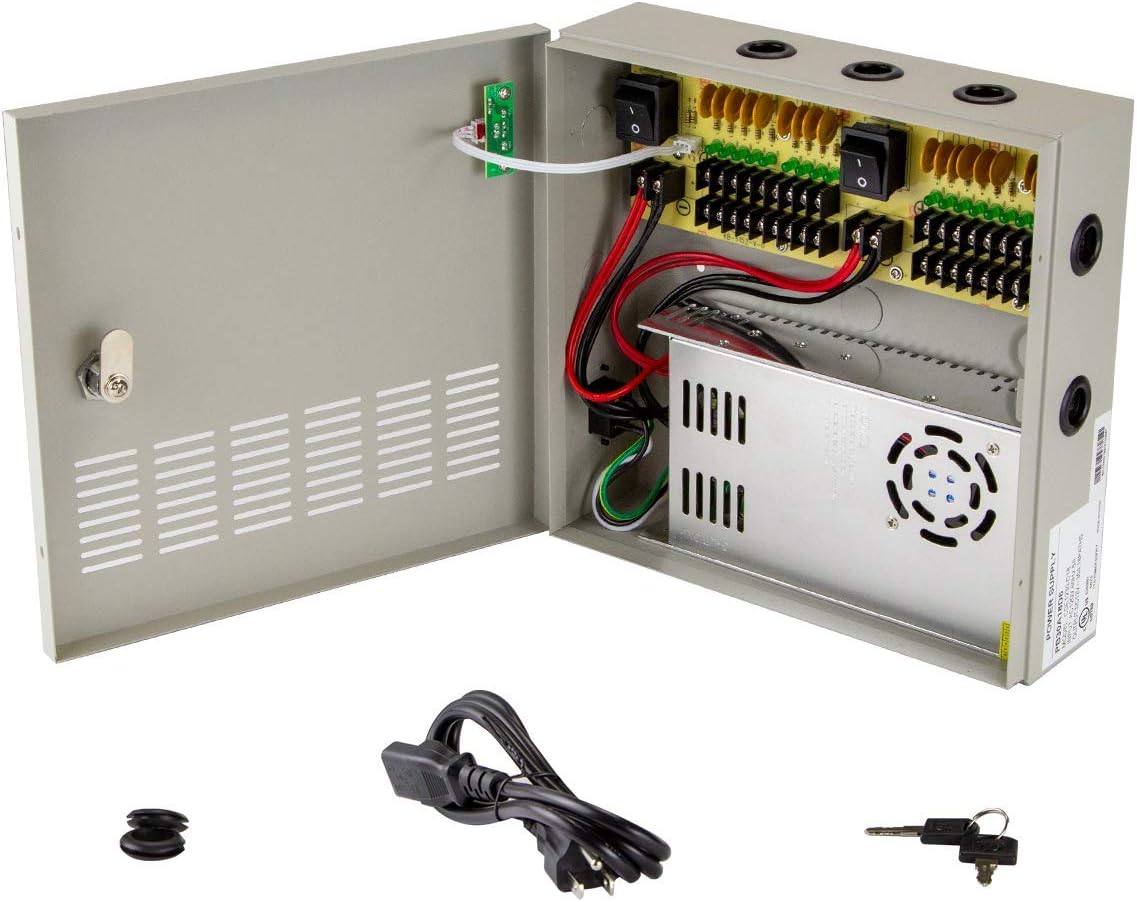 InstallerCCTV 18 Outputs 30 Amp 12V DC PTC CCTV Distributed Switching Power Supply Box for Security Camera w/Key, UL Listed Pack of 2