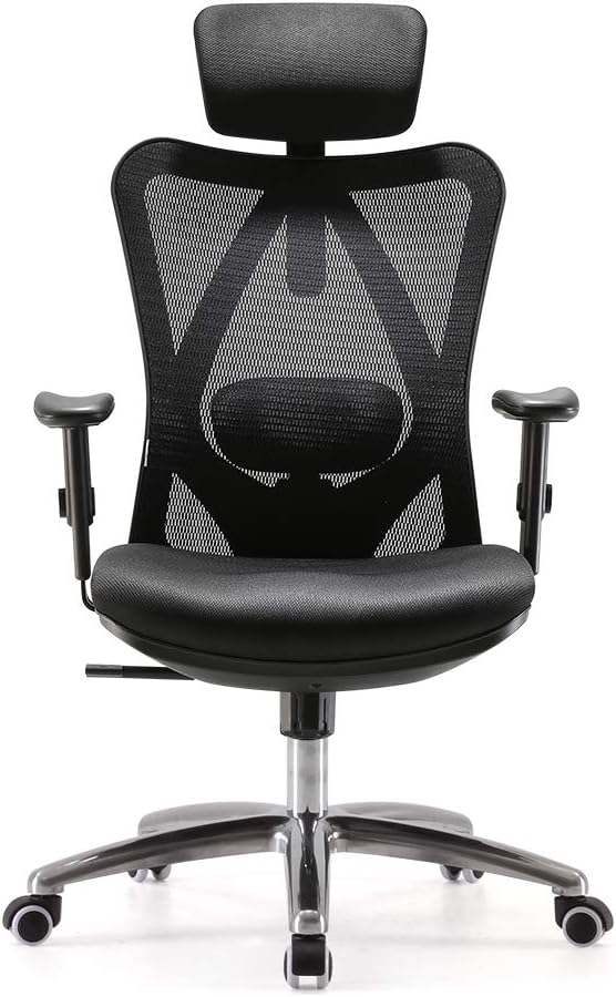 SIHOO Ergonomic Office Chair, Computer Desk Chair with Adjustable Sponge lumbar Support, Comfortable Thick Cushion High Back Desk Chair with Adjustable Headrest and PU armrests(Black)