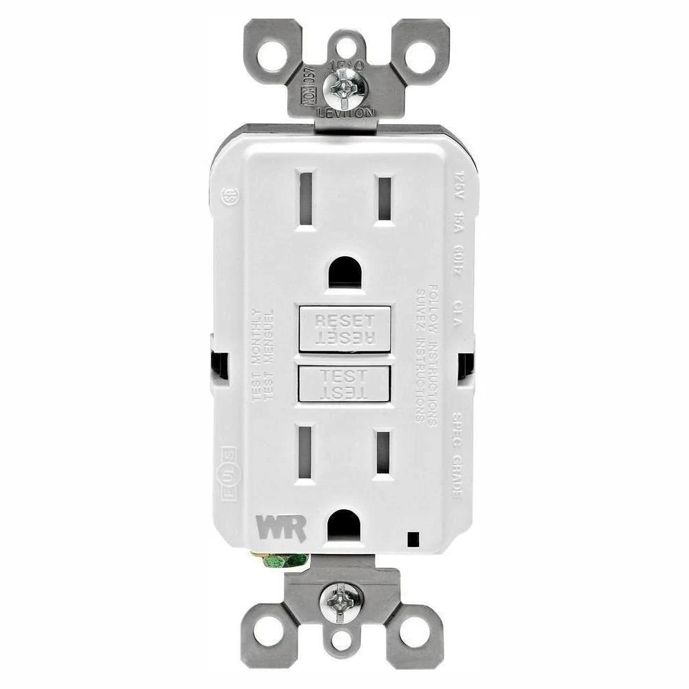 Leviton 15 Amp 125-Volt Duplex Self-Test Tamper Resistant/Weather Resistant GFCI Outlet, White (6-Pack) VW6-GFWT1-HW6
