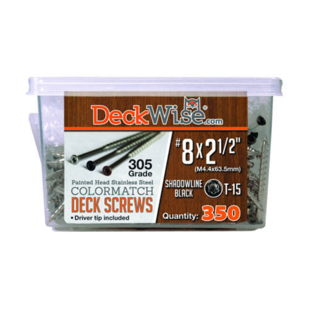 DeckWise Stainless Steel Colormatch Trim Head Deck Screws - #8 x 2-1/2x22 - Shadowline Black - 316 Stainless Steel - 350