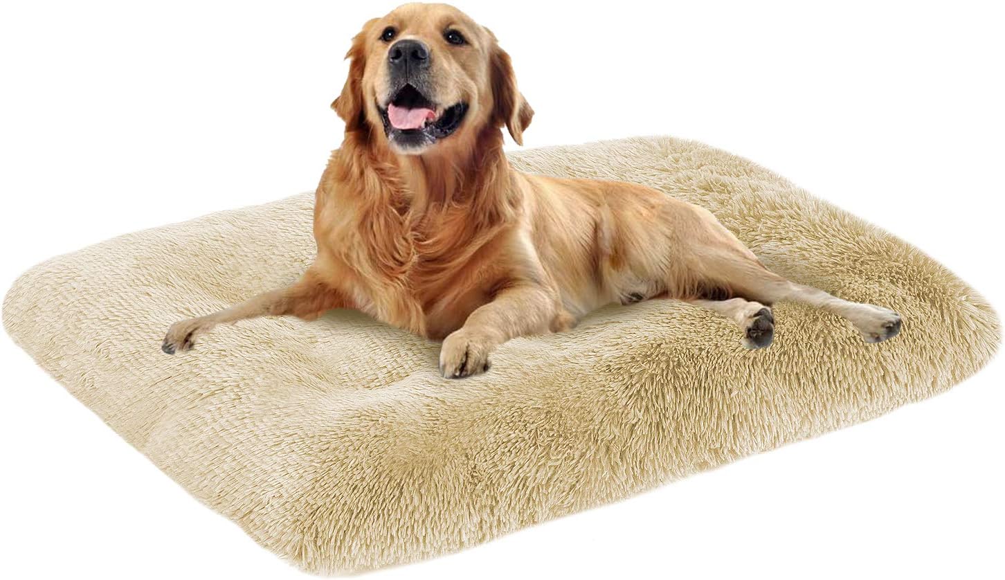 OXS Dog Bed Long Plush Pet Bed, Comfortable Faux Fur Washable Crate Mat for Jumbo Large Medium Dogs with Anti-Slip Backing