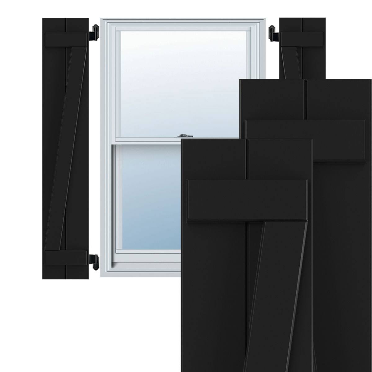 Ekena Millwork TFP102BBF11X045BL 10 3/4x22W x 45x22H True Fit PVC Two Board Joined Board-n-Batten Shutters w/Z-Bar, Black (Per P