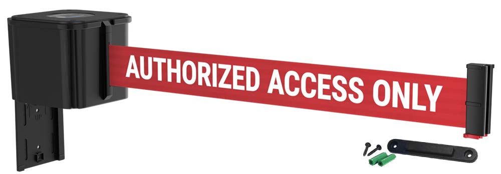 Visiontron WM412 Retractable Belt Wall Mounted Yellow Crowd Control Barrier and Receiving End, 25' Caution Do Not Enter Belt