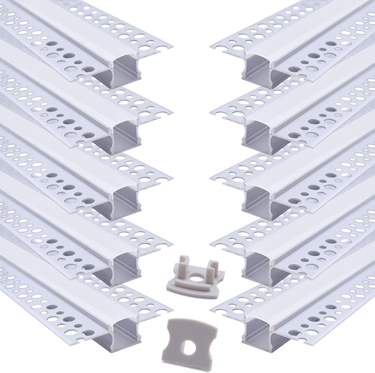 MUZATA 10Pack Plaster in Trimless LED Channel System with Flange for LED Tape Strip Light,Gypsum Drywall Aluminum Profile Plasterboards White Covers,Recessed Housing Track Extrusion,U117 1M WW,LS2