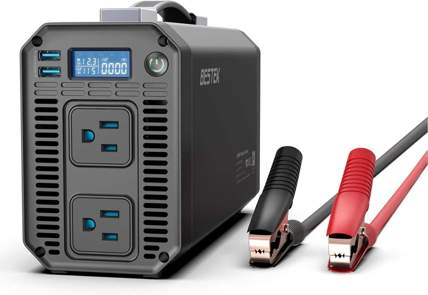 BESTEK Power Inverter 1200W for Car DC 12V to 110V AC Converter with Digital LCD Display 4.2A Dual USB Car Charger