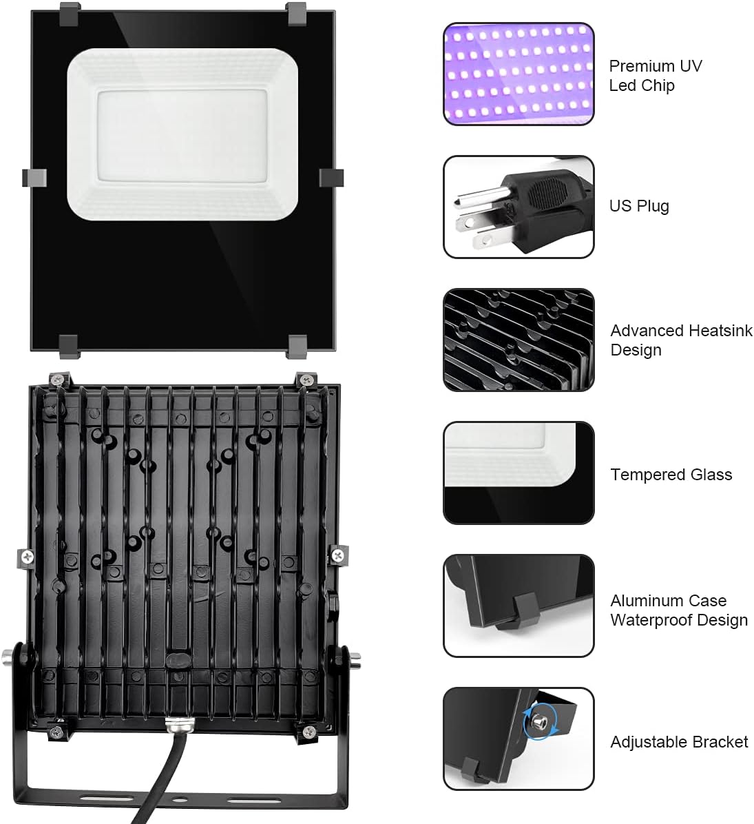 2 Pack 120W LED Black Lights - Waygor Blacklight Flood Light IP66 Waterproof Outdoor Blacklight for Dance Party, Stage Lighting, Body Paint, Aquarium, Fluorescent Poster, Glow in The Dark, Neon Glow