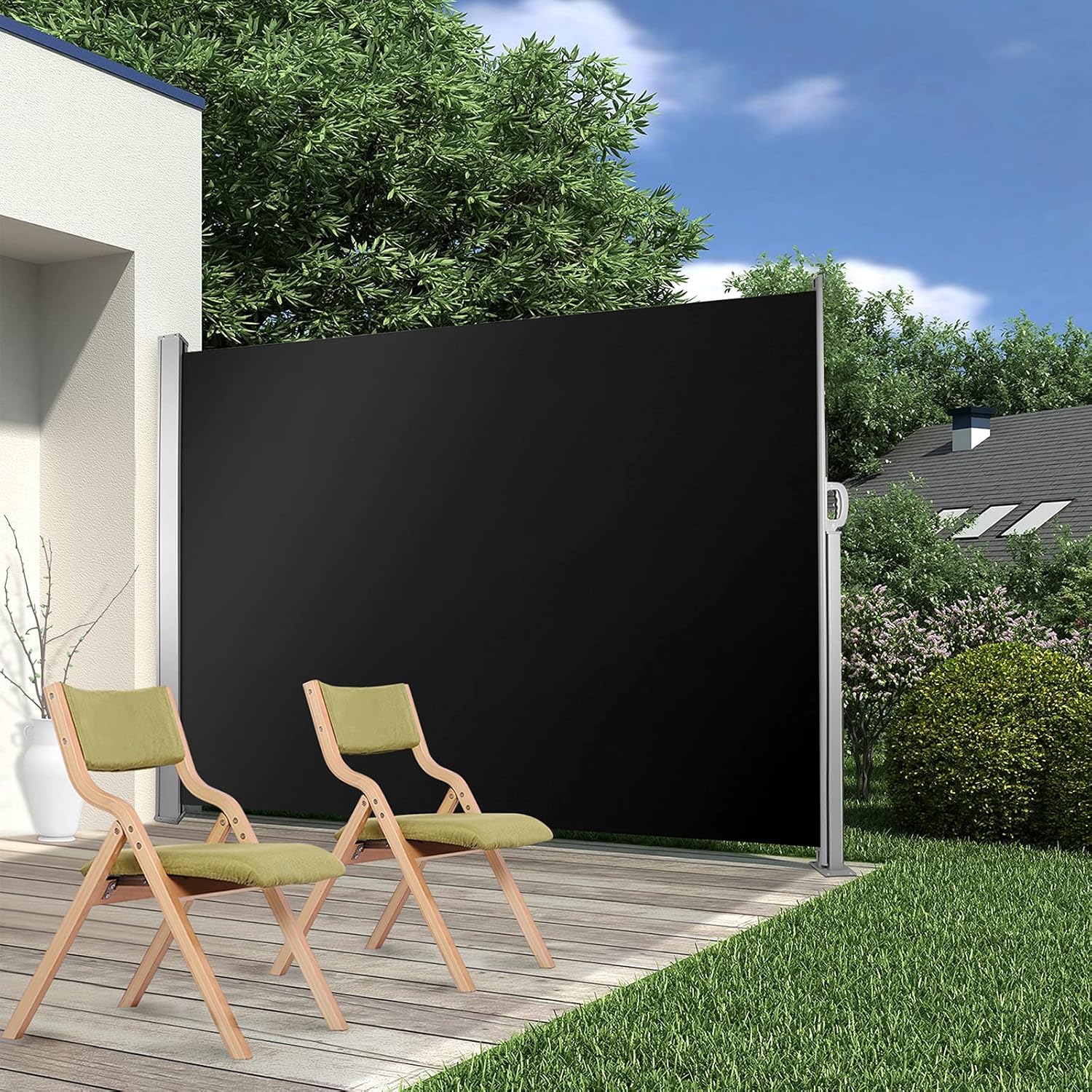 BEAMNOVA Retractable Side Awning Outdoor Shade Sails Folding Privacy Screen for Patio Room Divider 9.84 x 5.25 Feet Roll Up Balcony, Dark Gray