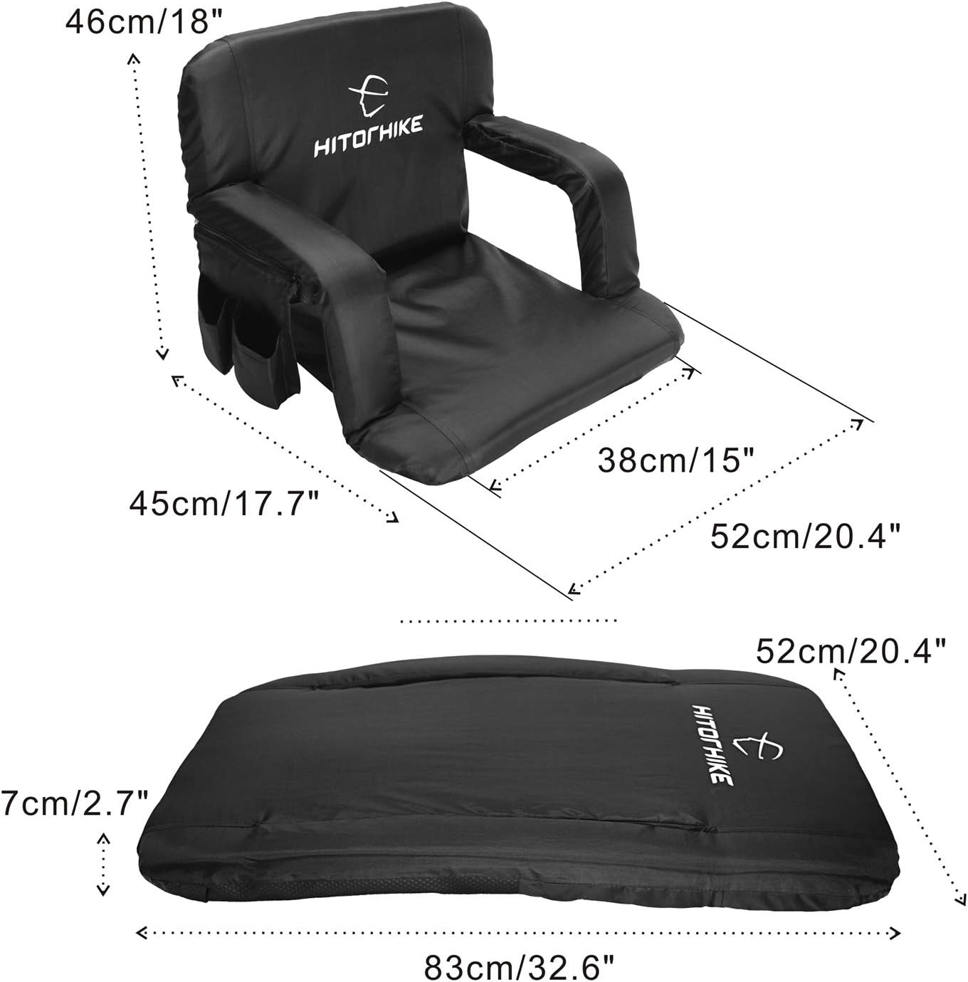 HITORHIKE Stadium Seat for Bleachers or Benches Portable Reclining Stadium Seat Chair with Padded Cushion Chair Back and Armrest Support