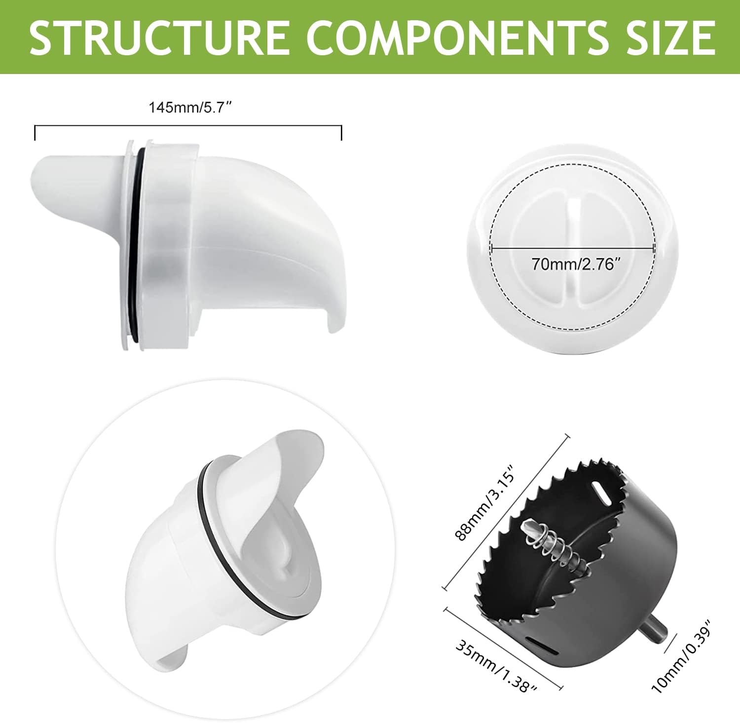 Azucyzi DIY Poultry Chicken Feeder 4pcs No Waste Poultry Feeder Supplement Sets with 1 Hole Saw Chicken Gravity Feeder for Buckets, Barrels, Bins, Troughs, Boxes (Black) Pack of 2
