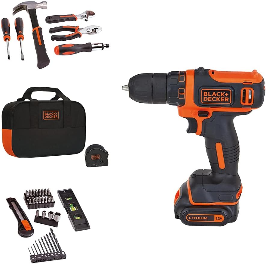 BLACK+DECKER 12V MAX Drill & Home Tool Kit, 60-Piece (BDCDD12PK) Pack of 2