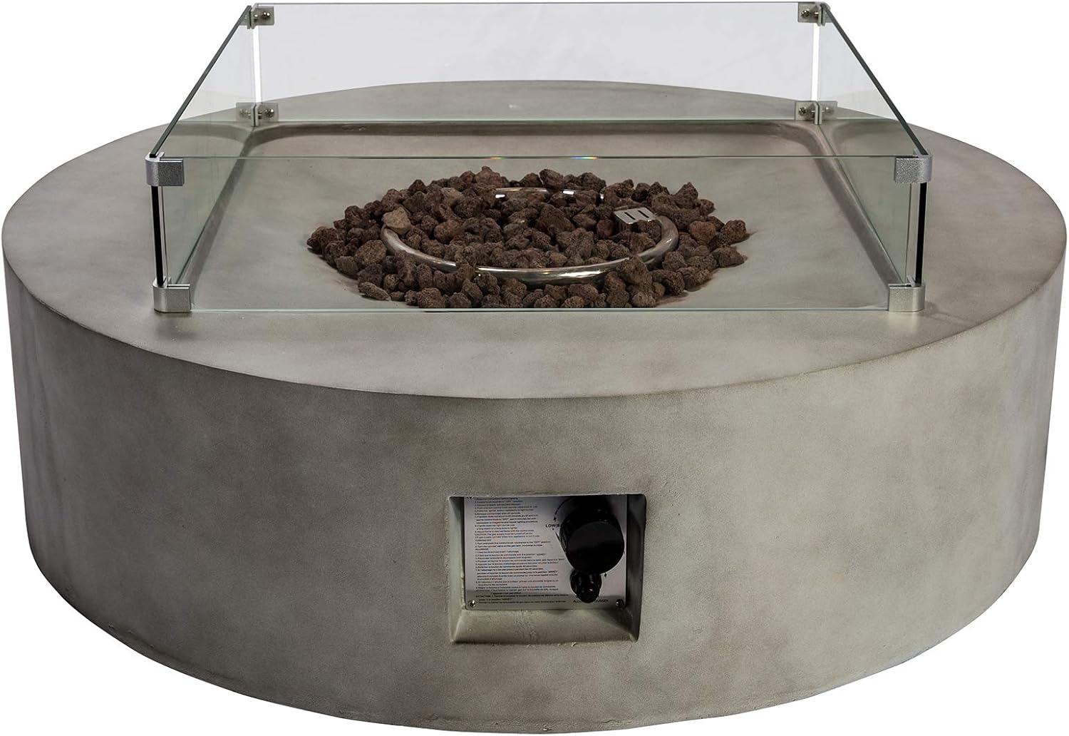Teamson Home HF42408AA Round 50,000 BTU Concrete Look Propane Gas Fire Pit Table for Outdoor Patio Garden Backyard Decking with PVC Cover, Spark Screen, Lava Rock, 42 Inches, Light Gray, 42