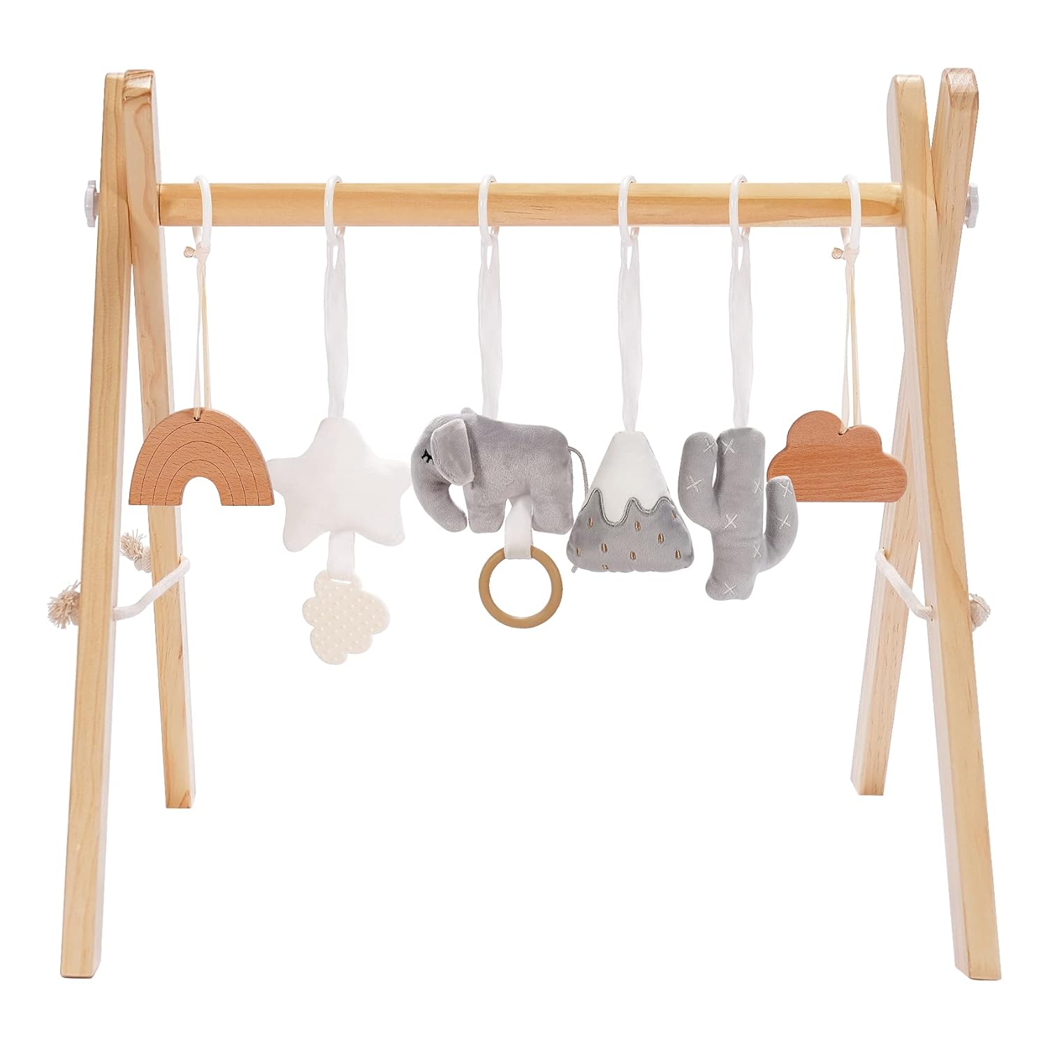 Crisschirs Wooden Baby Gym with 6 Wooden Baby Toys Foldable Baby Play Gym Pack of 2