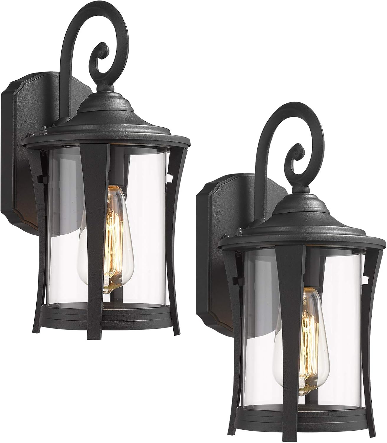 Eapudun Outdoor Wall Lantern Light, Exterior Wall Sconce Lamp in Matte Black Cast Aluminum Finish with Clear Glass - 2 Pack, WLA1319-MBK