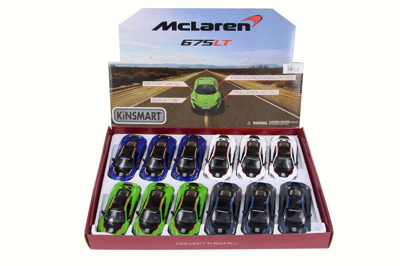 McLaren 675LT with Prints Diecast Car Package - Box of 12 1/36 Scale Diecast Model Cars, Assorted Colors