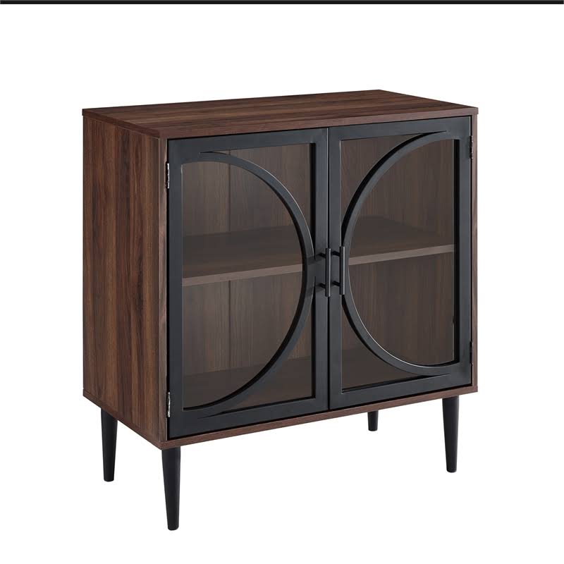 Pemberly Row 30x22 Metal Door Accent Console in Dark Walnut