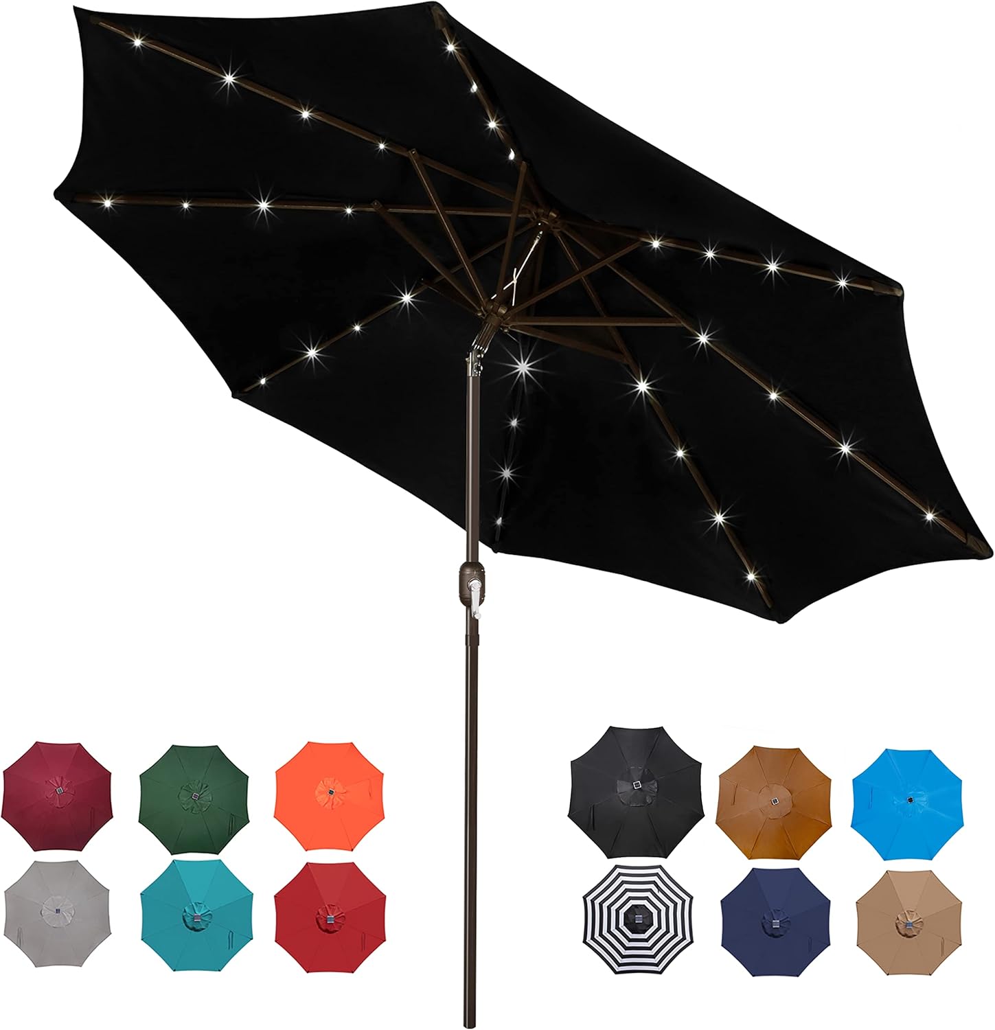 Blissun 9 ft Solar Umbrella, 32 LED Lighted Patio Umbrella, Table Market Umbrella, Outdoor Umbrella for Garden, Deck, Backyard, Pool and Beach (Grey)