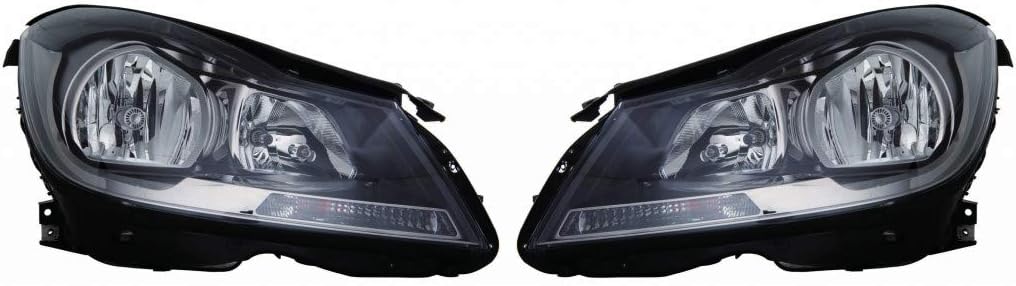 For Mercedes-Benz C250 / C350 / C63 AMG Headlight Assembly 2012 13 14 2015 Pair Driver and Passenger Side Coupe Halogen Black For MB2502186 | 204 820 99 59