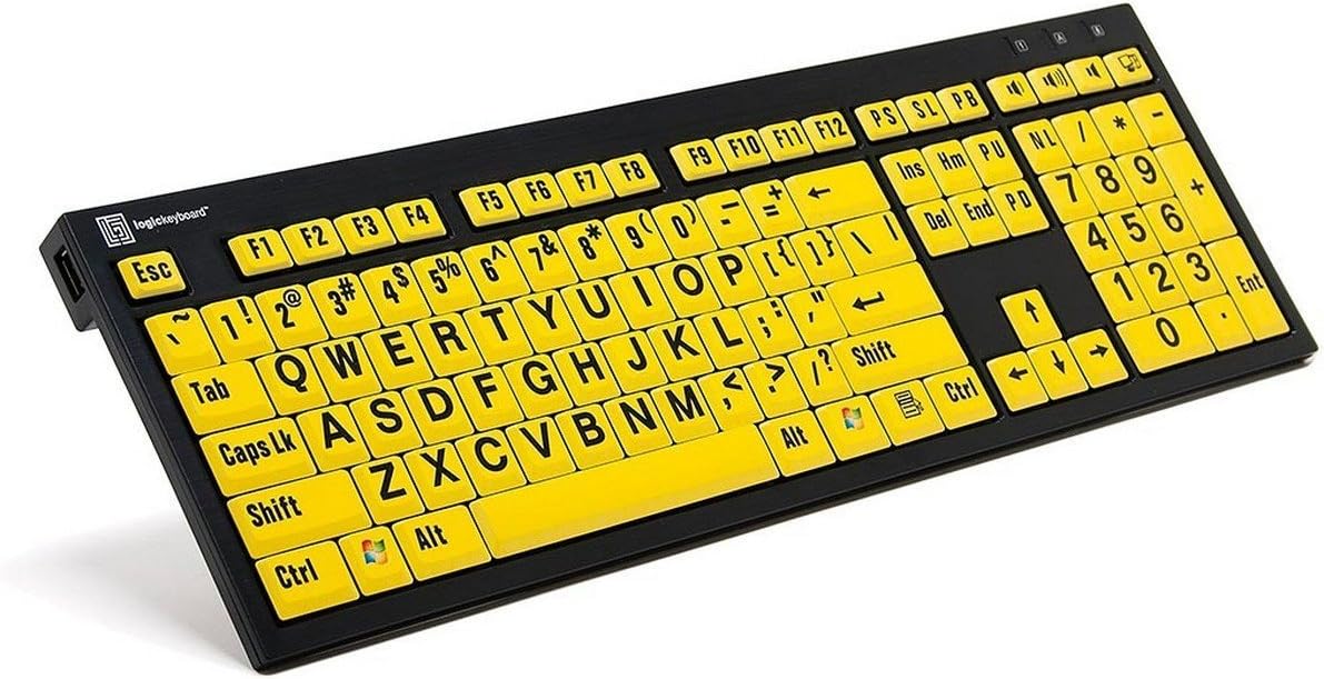 Logickeyboard XL Print Nero Pc Slim line Black on Yellow Keyboard Compatible with Windows XP, Vista, 7-11 -Part: LKBU-LPBY-BJPU-US