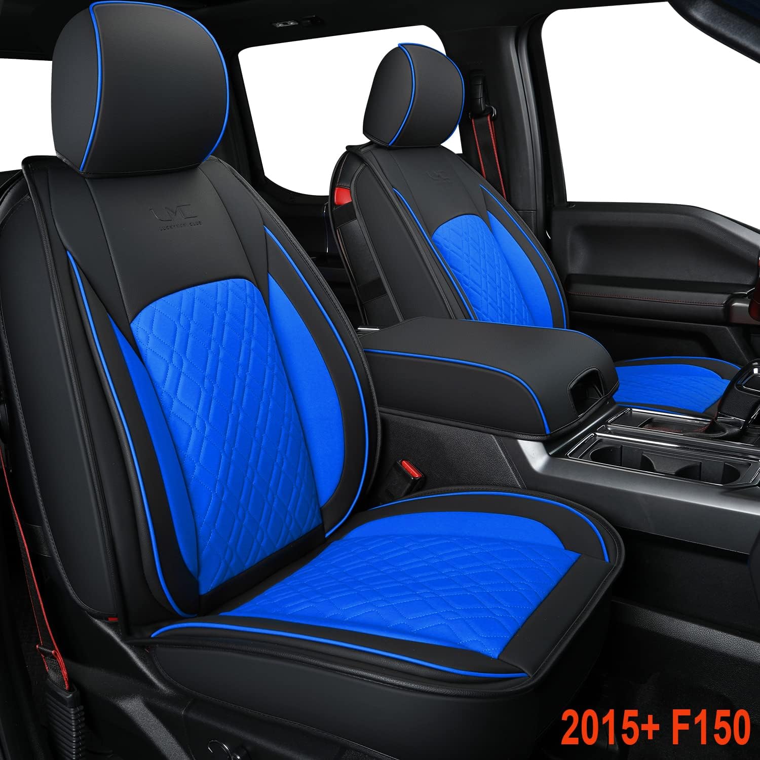 F150 Full Set LUCKYMAN CLUB Q7 Seat Covers, Fit 2015-2022 Ford F150 and 2017-2022 F250 F350 F450 (Full Set, Black)