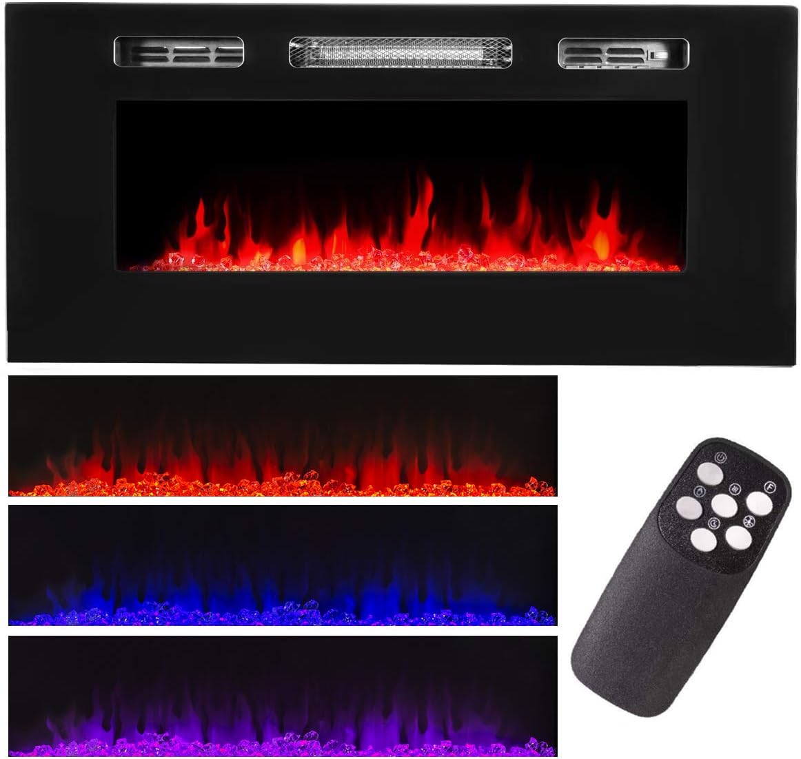 XtremepowerUS 1500W Recessed Electric Insert Fireplace Wall Mounted Fire Place Heater Multicolor Flame, Remote Control