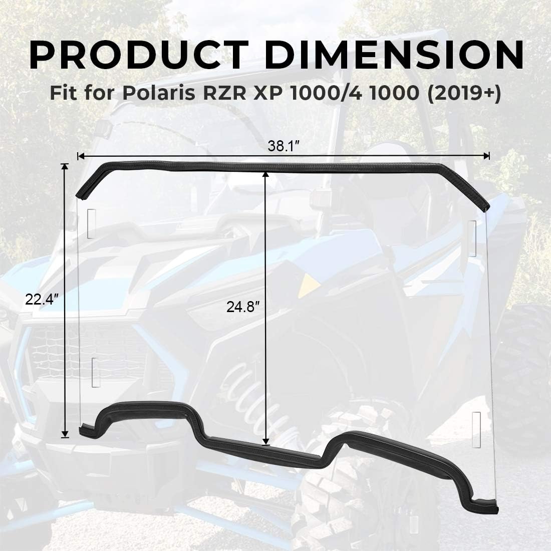 RZR XP 1000 Full Windshield, KEMIMOTO UTV Front Full Windscreen Compatible with 2019-2021 Polaris RZR XP 1000/4 1000 with 4 Black Clamps