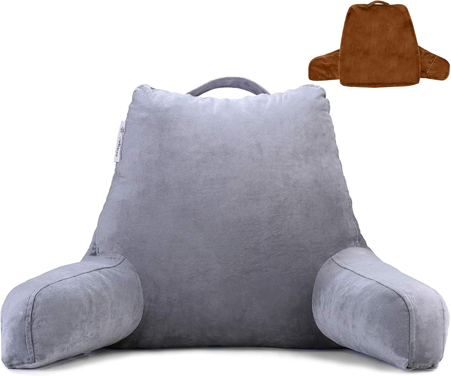 18in Reading Pillow with 2 Bed Pillow Covers, Large Adult Backrest with Arms & Pockets, Back Support for Sitting Up in Bed, Couch for Gaming, Reading & Watching TV