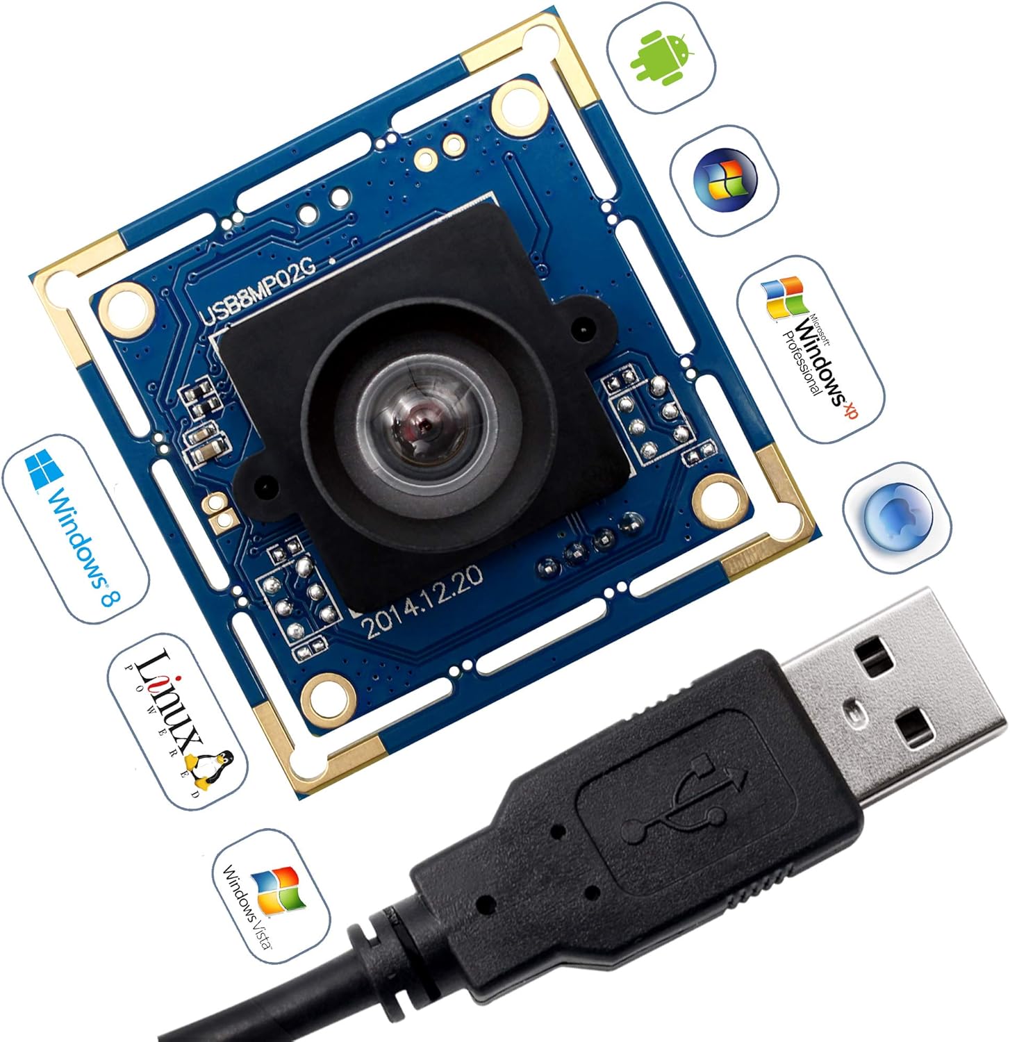 8 MP USB Camera Module with 180 Degree Fisheye Lens Webcam Super HD 3264X2448 Embeded USB Camera for Industrial,USB with Camera for Linux Windows Android Mini Web Cam Plug&Play OTG Supported Webcamera Pack of 2