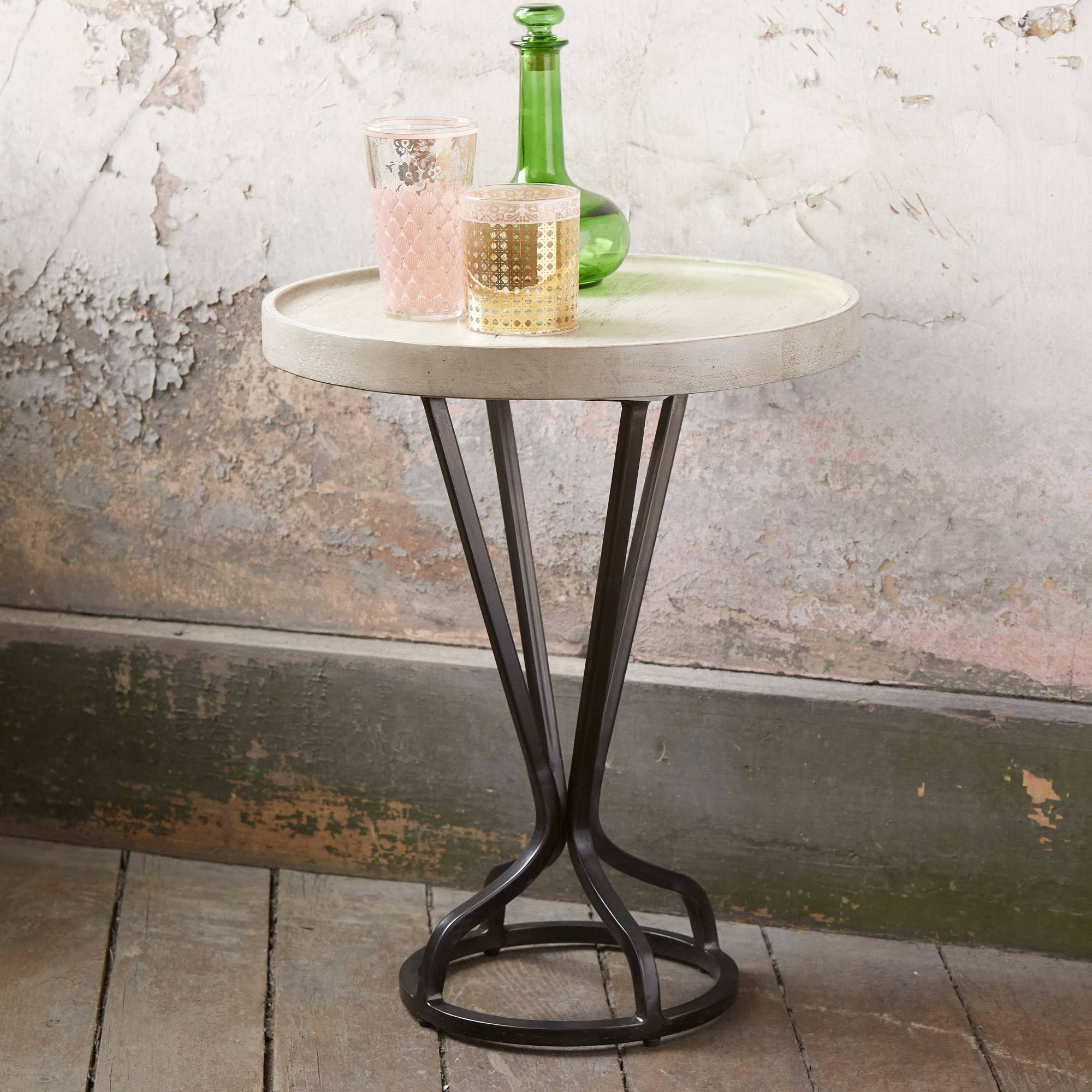 Steve Silver Juno Solid Acacia Wood and Metal Accent Table - White