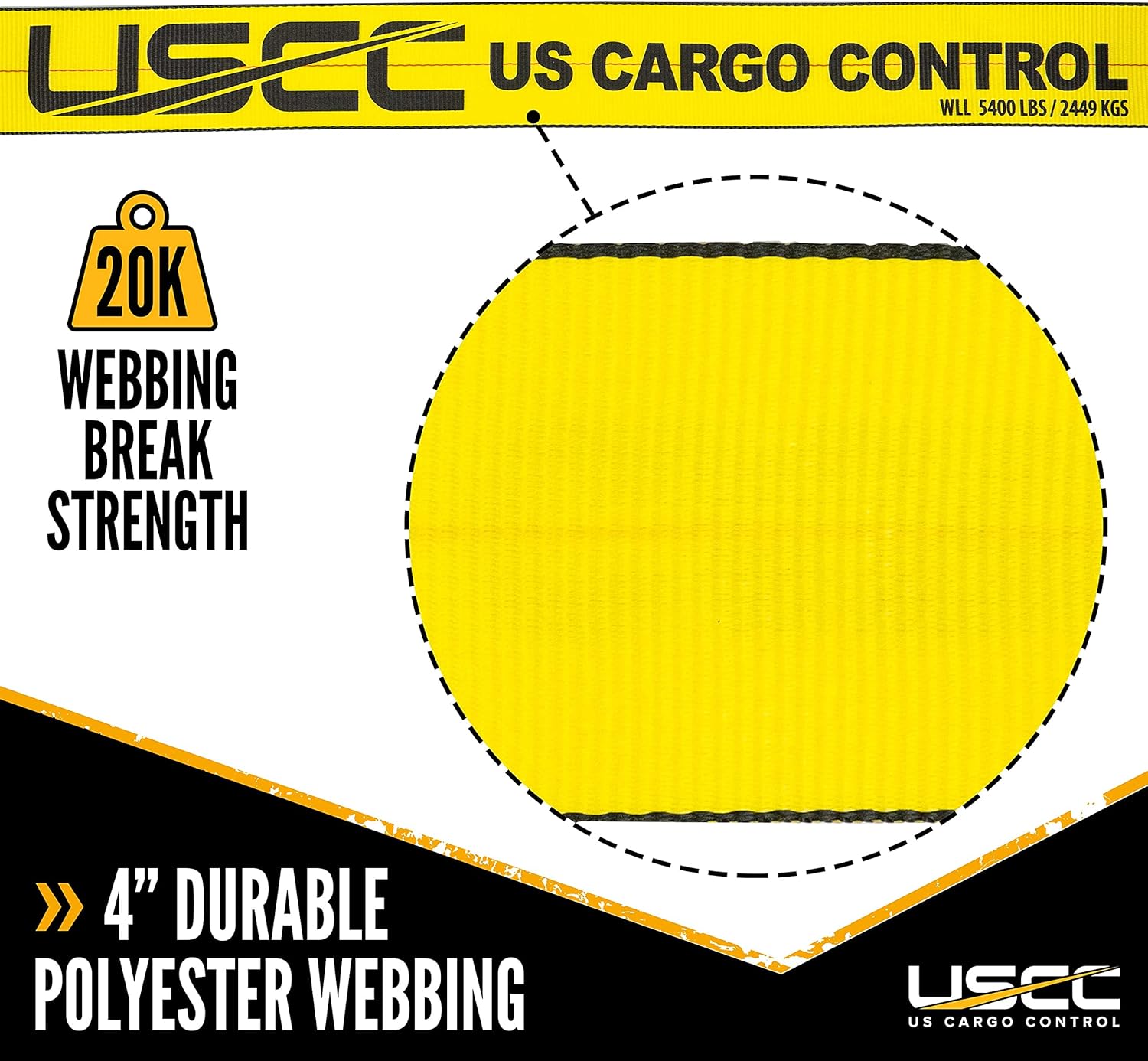 US Cargo Control 4 Inch x 30 Foot Winch Straps with Twisted Sewn Loop 10 Pack