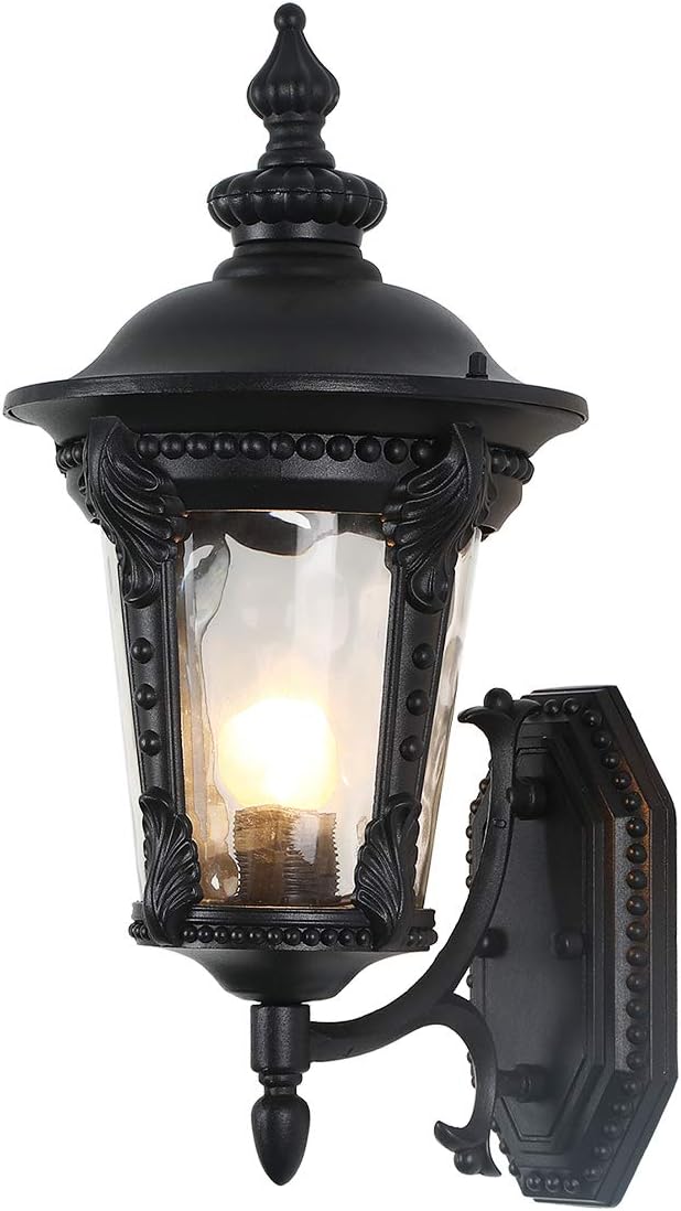 Waterproof Exterior Wall Lantern with Clear Hammered Glass E26 Outdoor Wall Light for Front Door, Backyard and Patio,One-Light 18.90